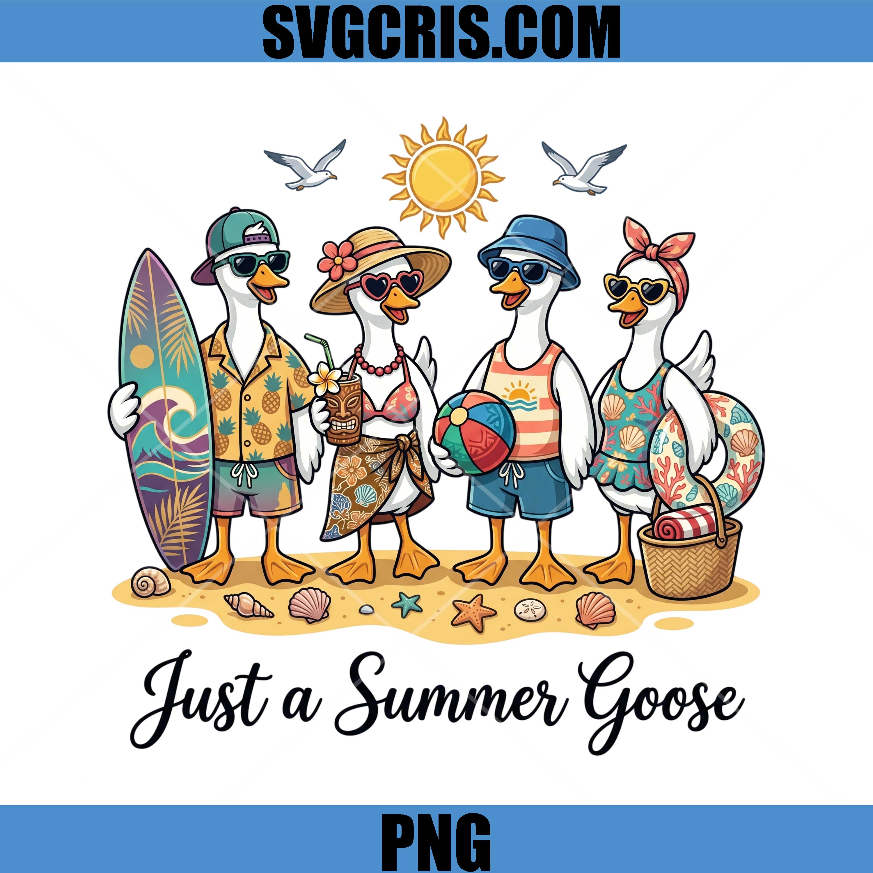 Just A Summer Goose PNG, Beach Vacation Ducks PNG, Cute Goose Family Summer PNG