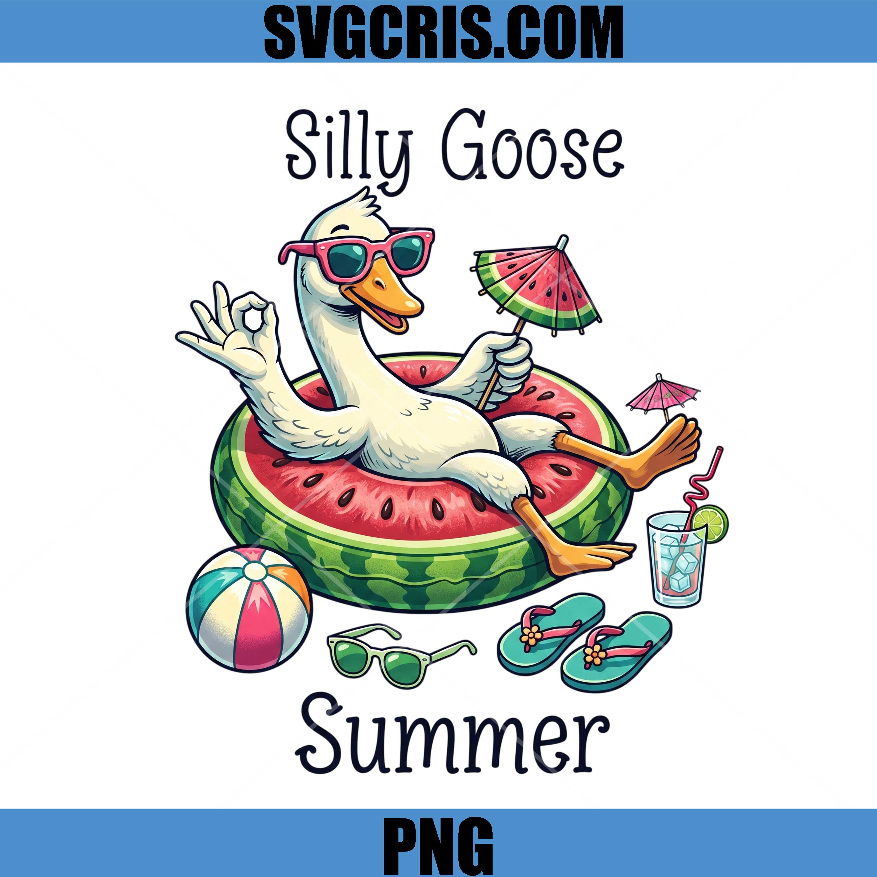 Silly Goose Summer Vacation Vibes PNG, Funny Goose Beach Chill PNG