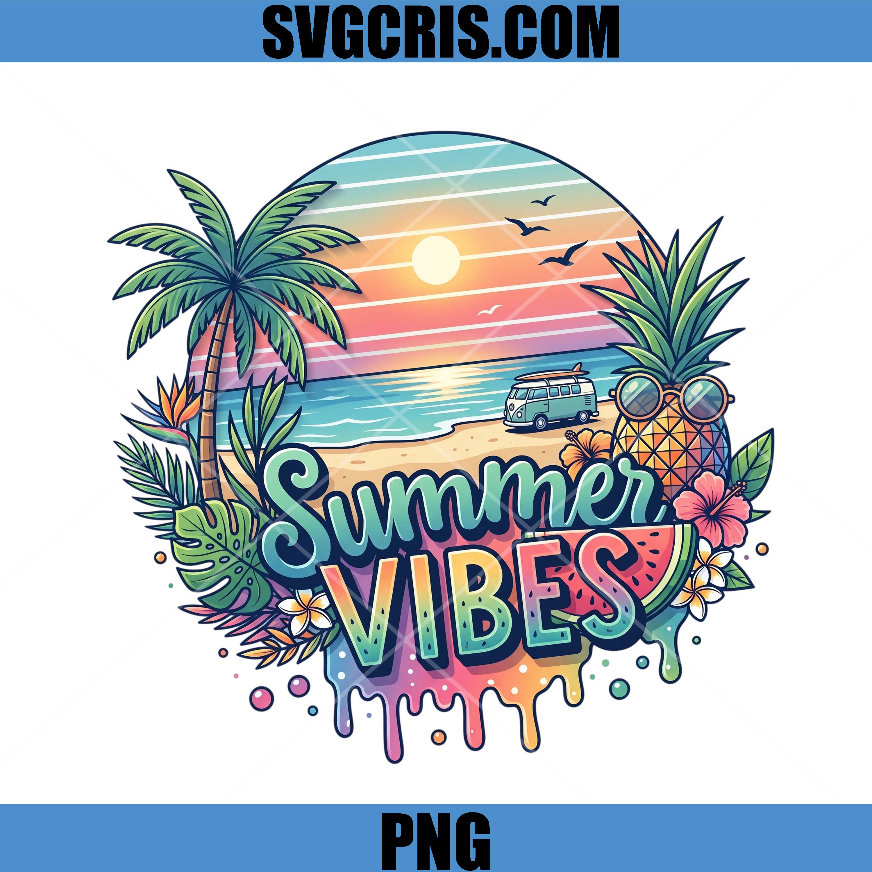 Summer Vibes PNG, Tropical Sunset Beach PNG, Colorful Summer Vacation PNG