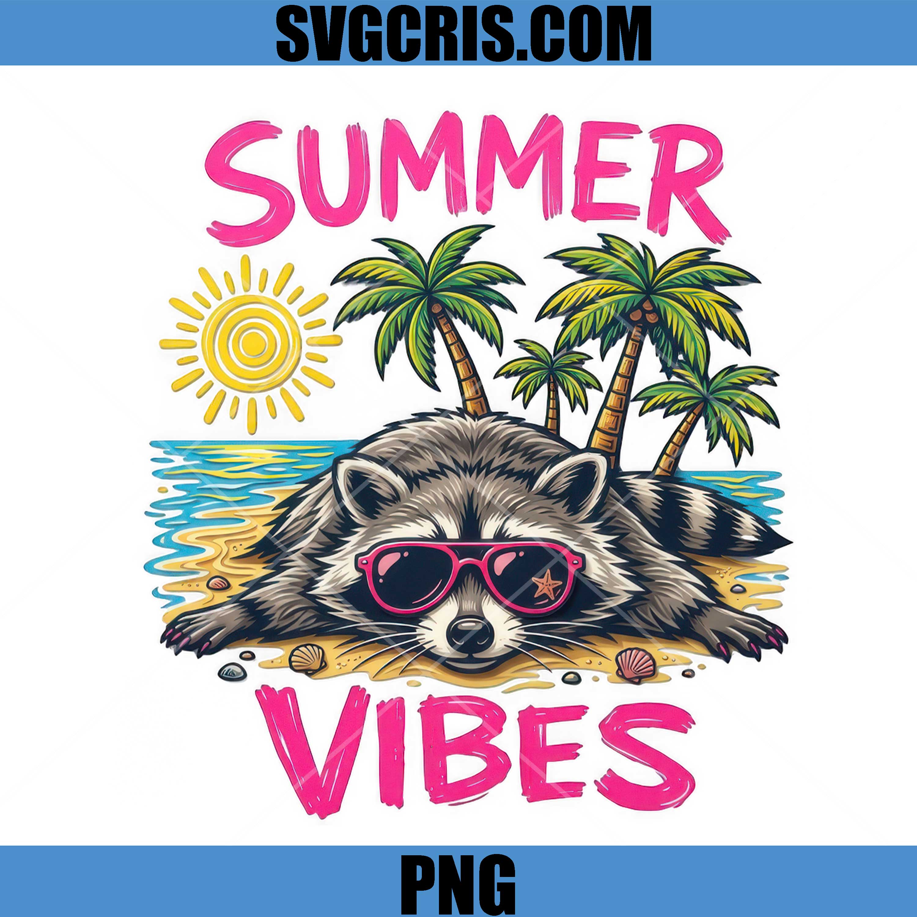 Summer Vibes Raccoon Beach PNG, Cute Tropical Animal PNG
