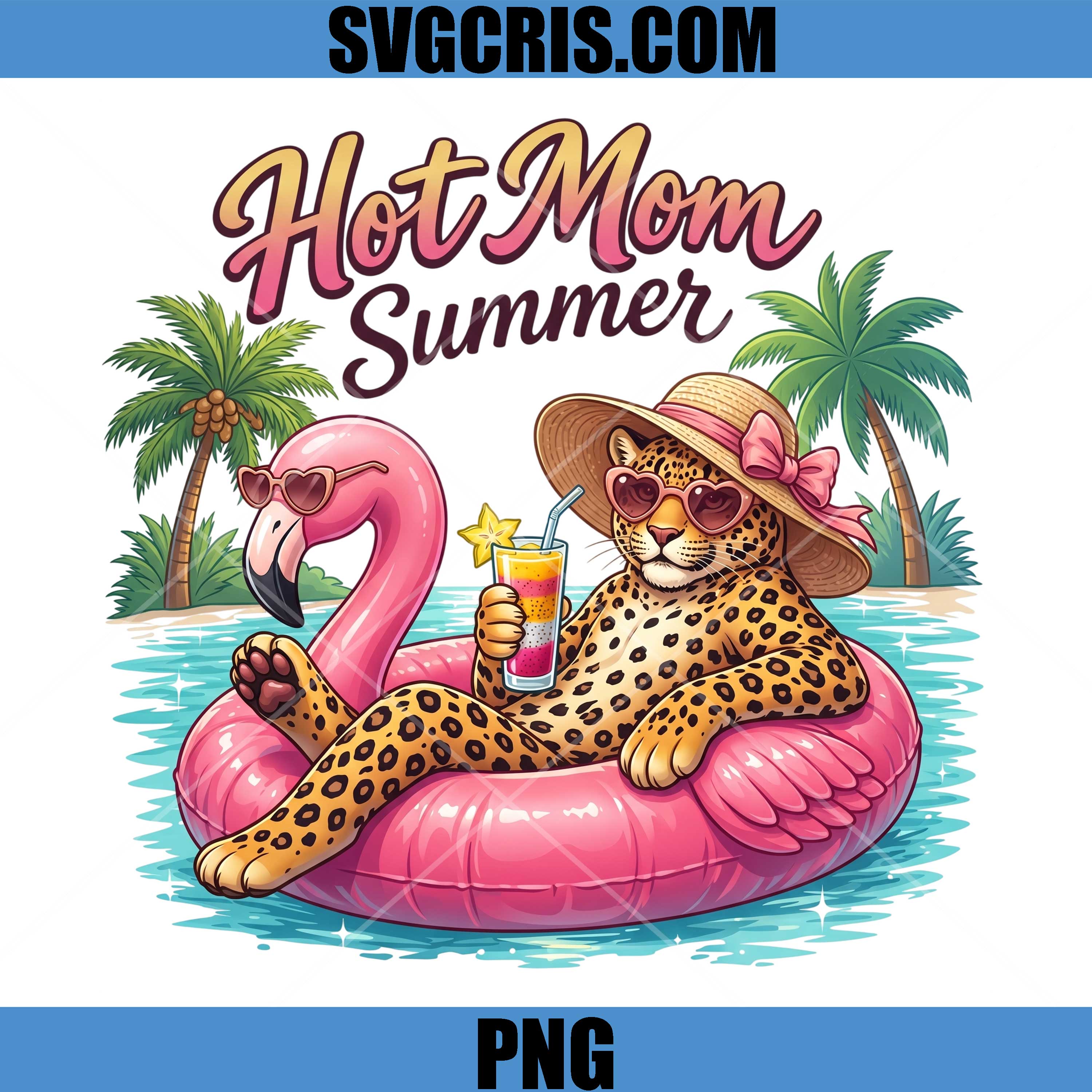 Hot Mom Summer Leopard PNG, Flamingo Pool Party PNG