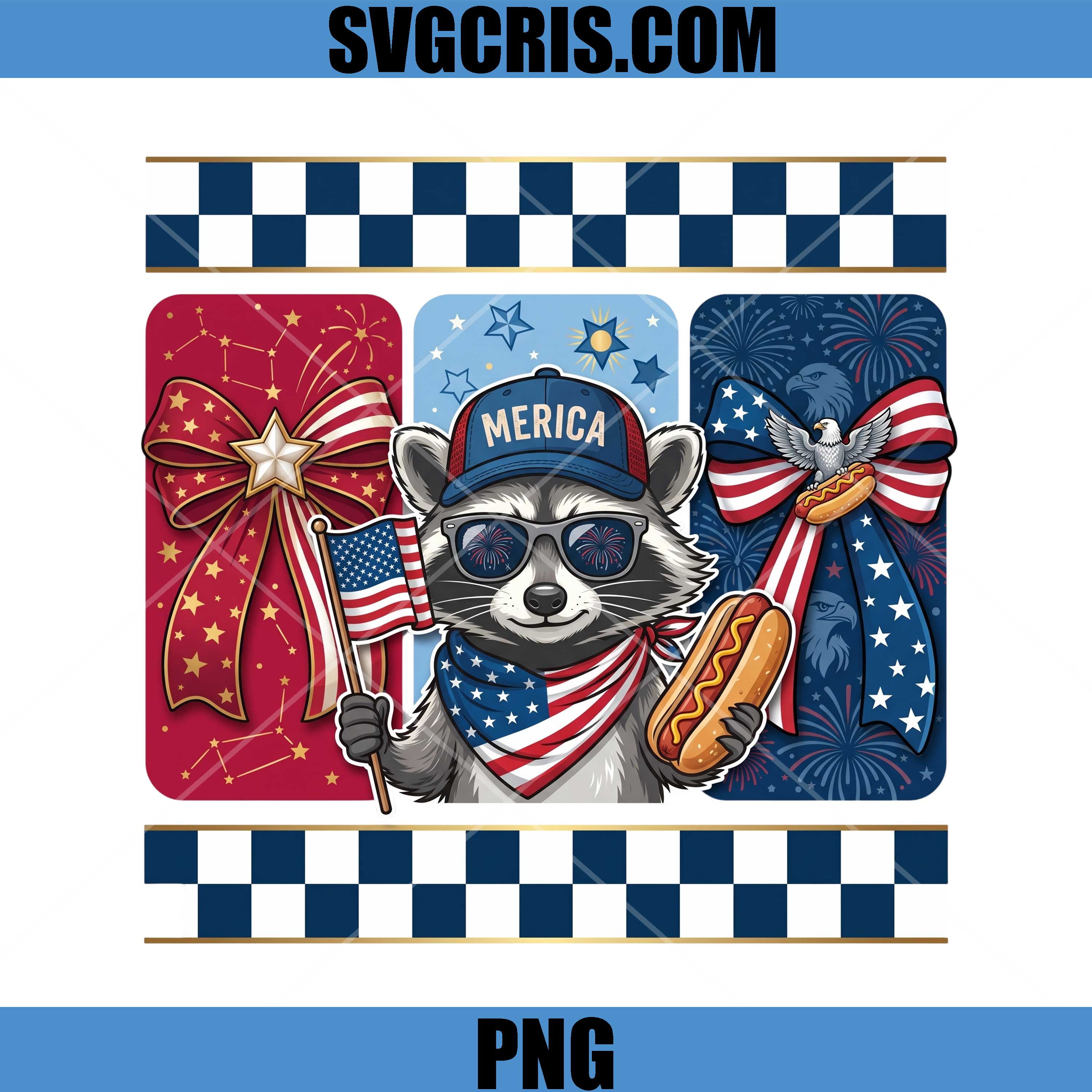 Patriotic Raccoon America PNG, USA Flag Hot Dog Celebration PNG