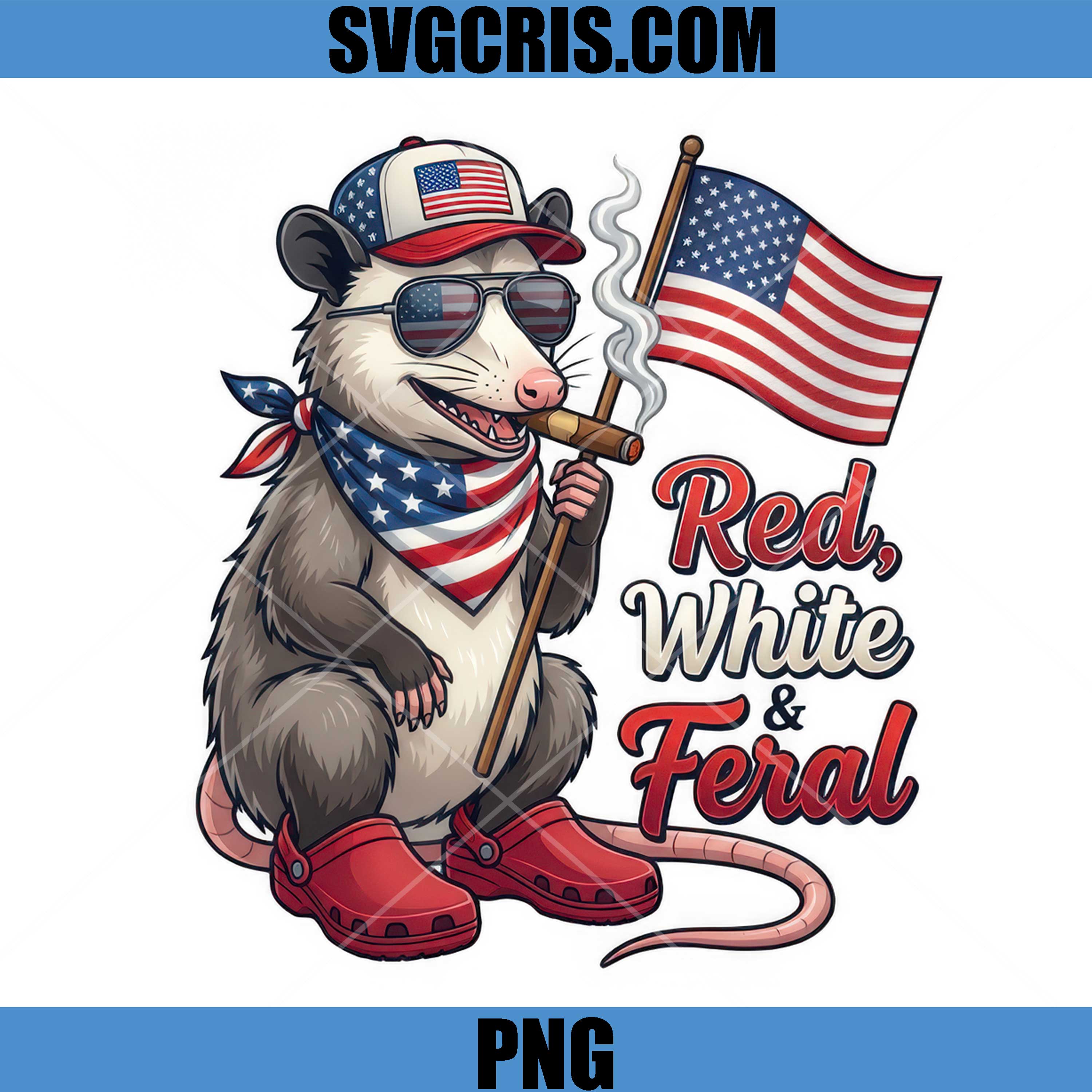 Red White And Feral PNG, Patriotic Opossum USA Flag PNG