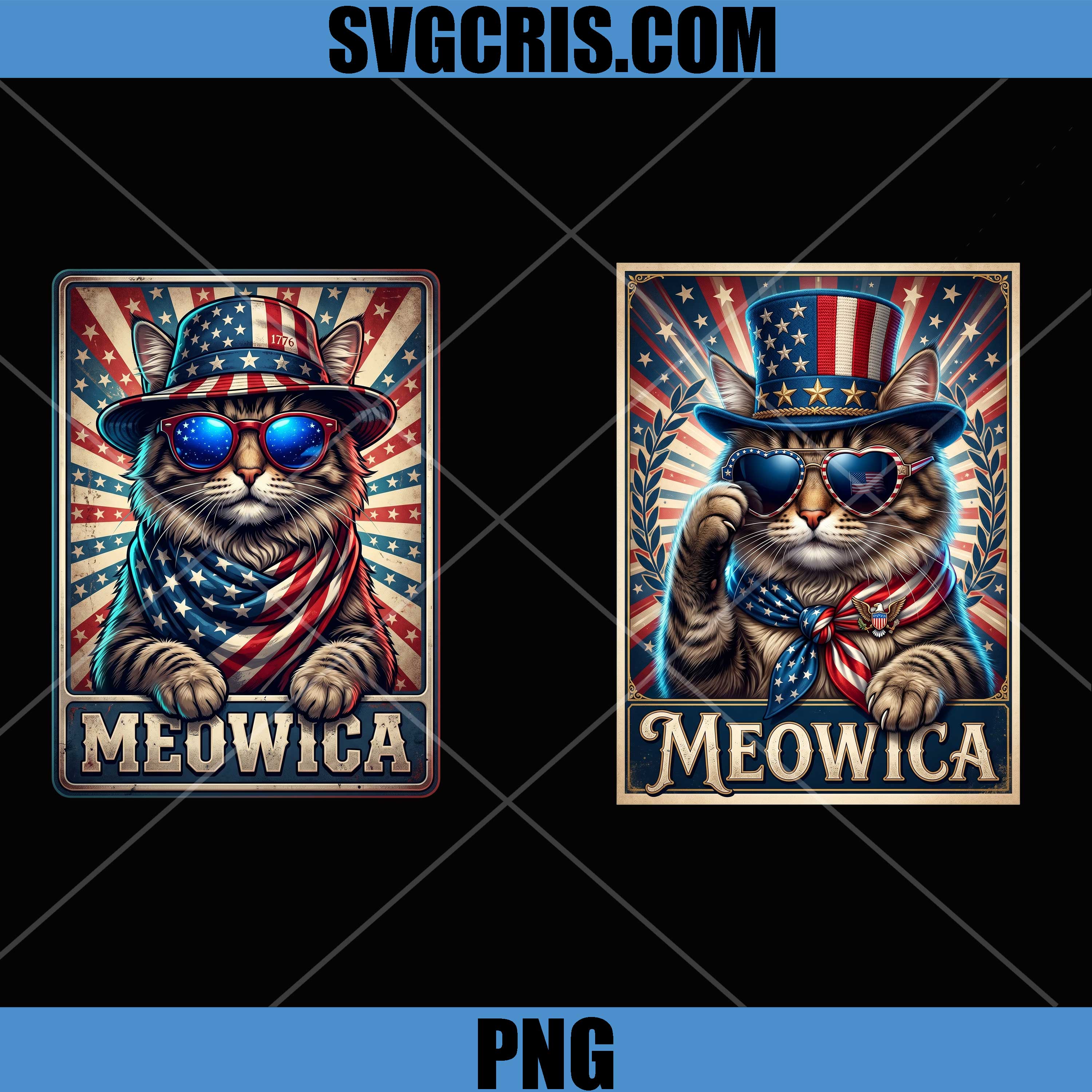 Meowica Patriotic Cat PNG Bundle, American Flag Cat 4th July PNG