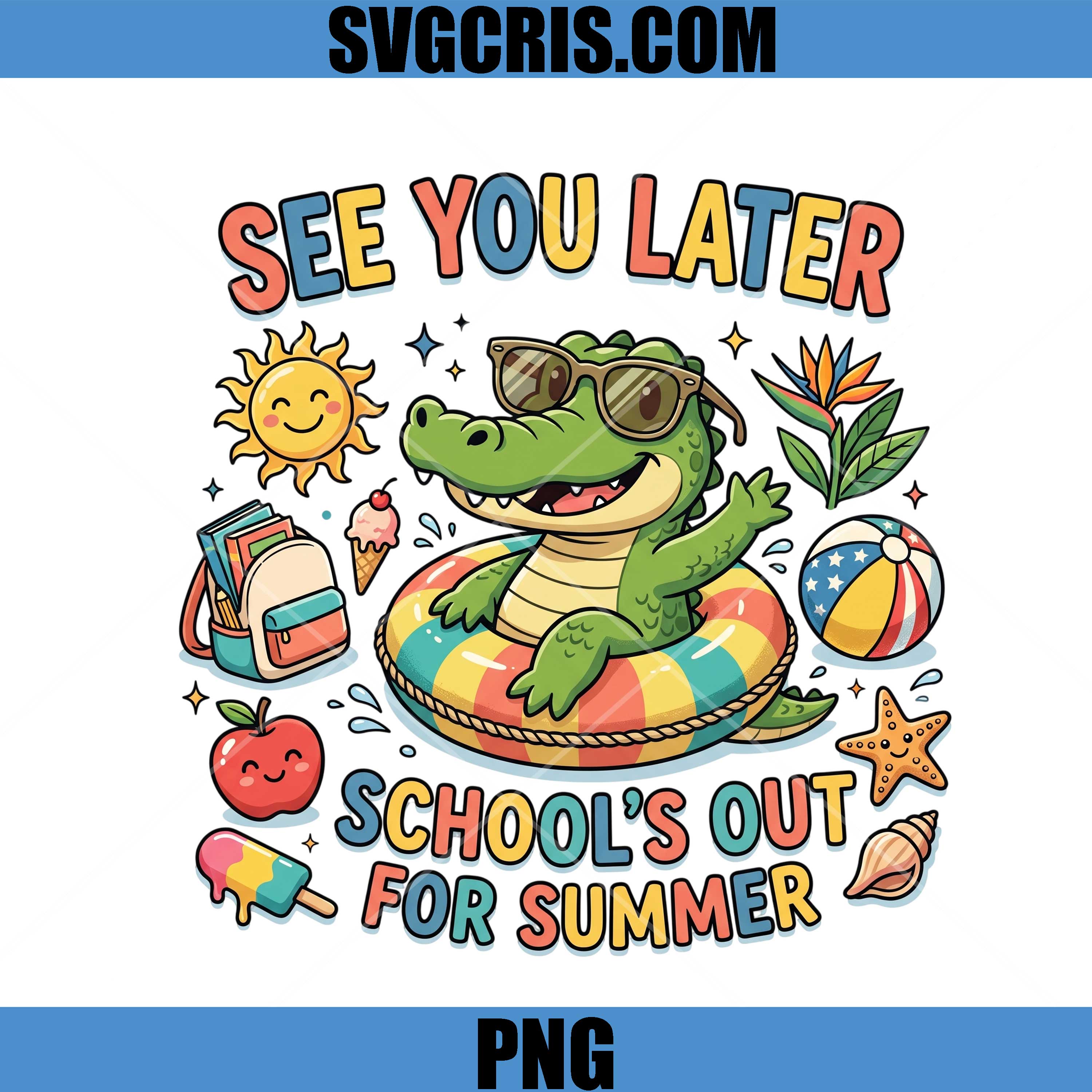 See You Later School PNG, Crocodile Summer Vacation PNG