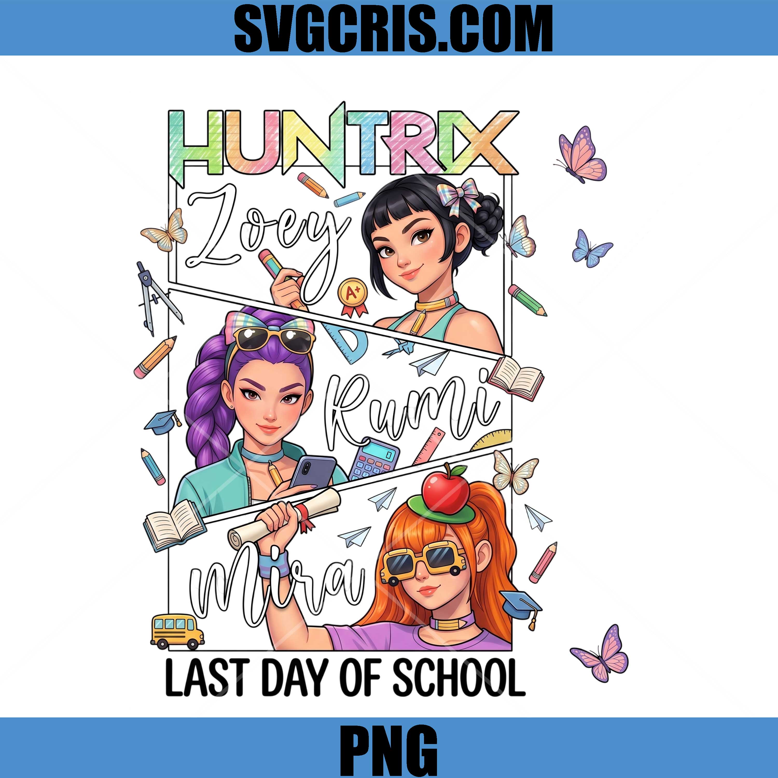 Huntrix Zoey Rumi Mira PNG, Huntrix Last Day Of School PNG
