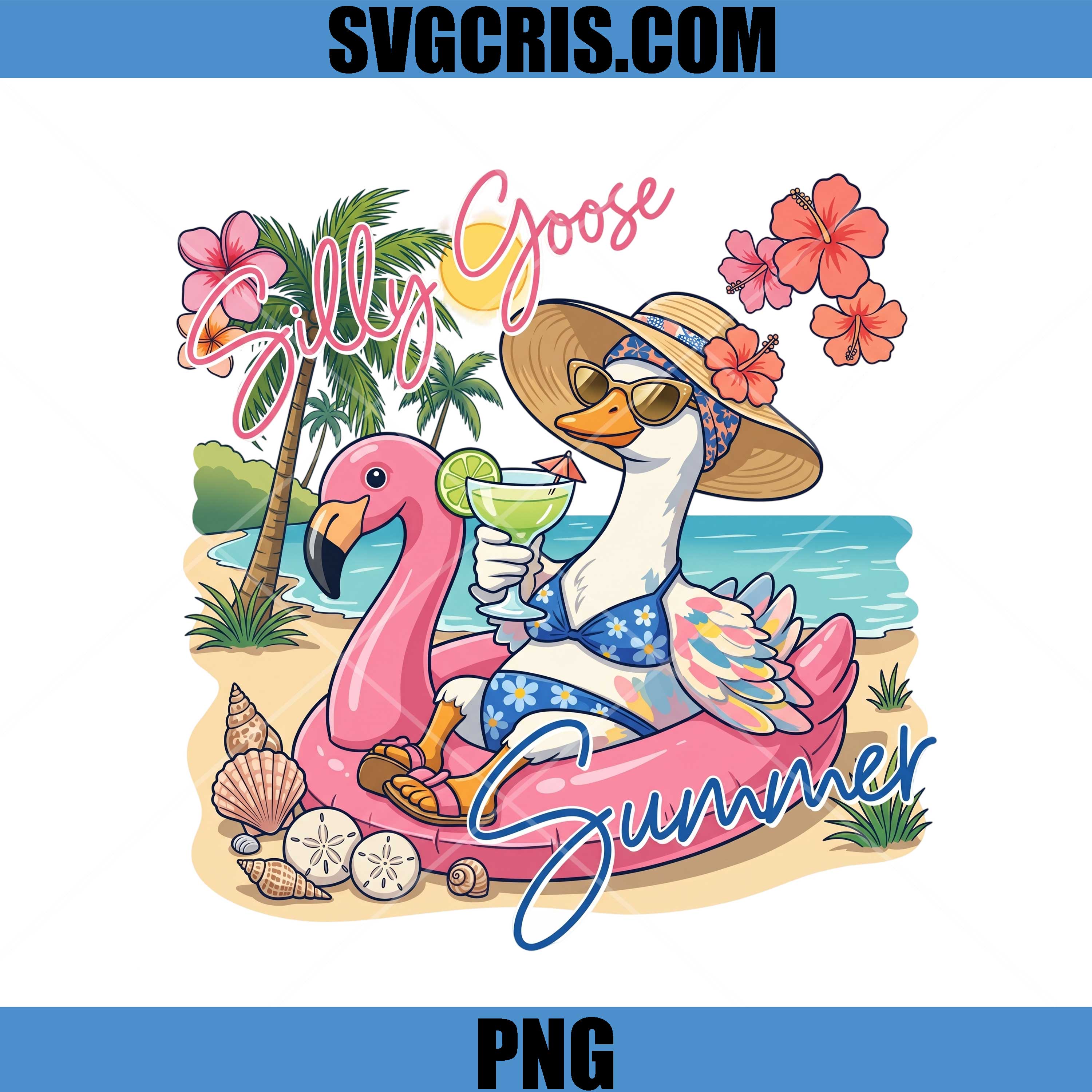 Silly Goose Summer Flamingo Float PNG, Cute Beach Goose Vacation PNG