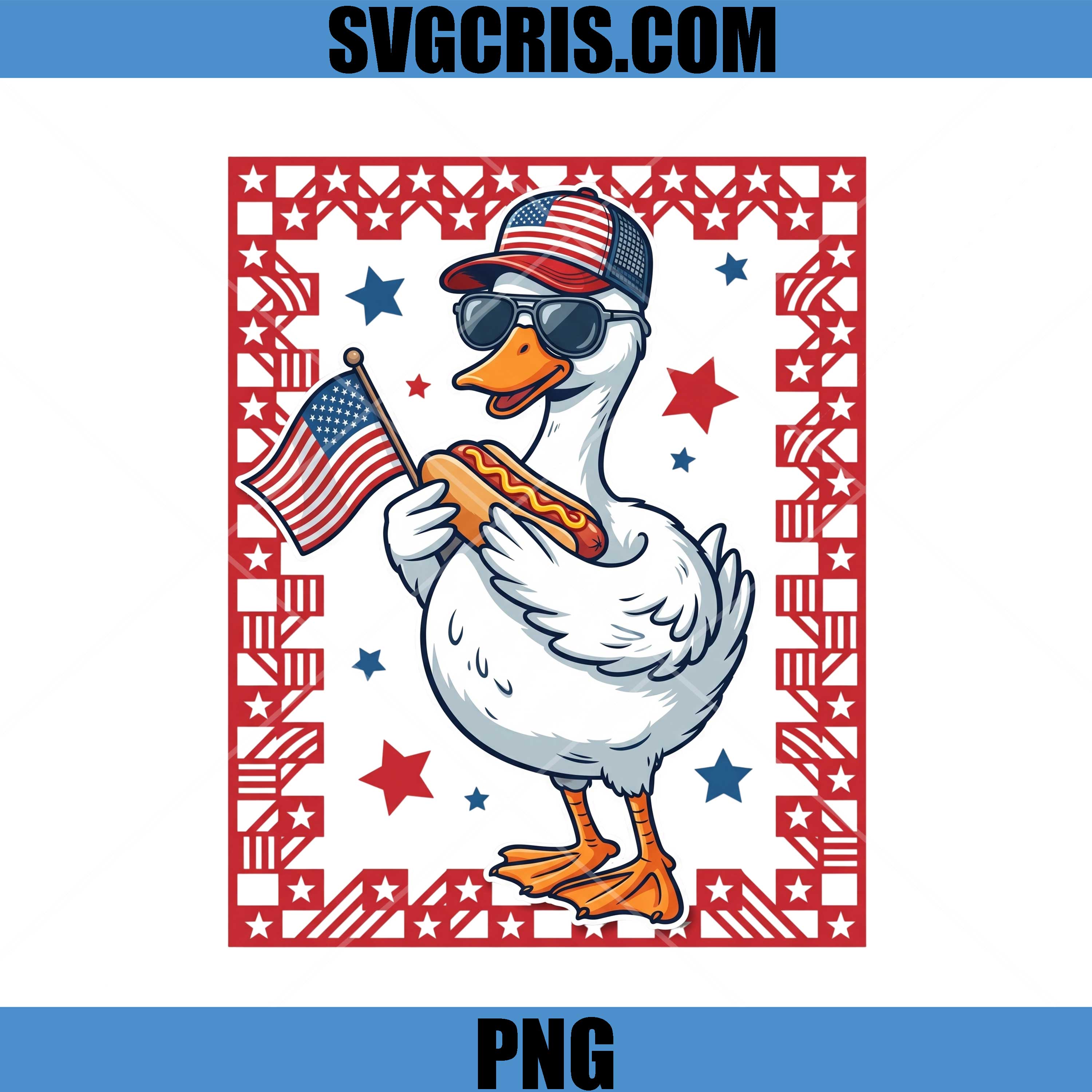 Patriotic Goose With Hotdog PNG, American Flag Goose PNG