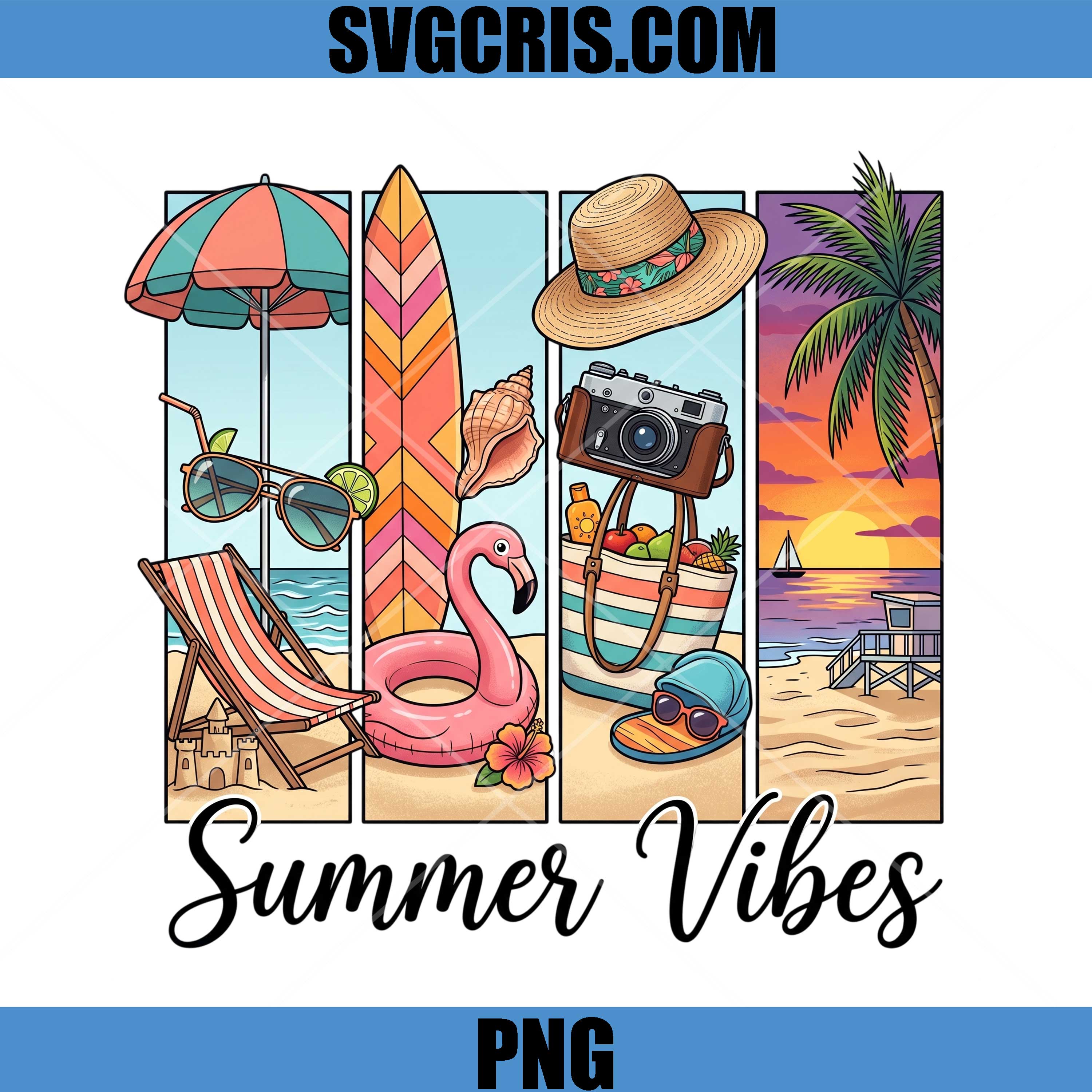 Summer Vibes Beach Vacation PNG, Tropical Sunset Scene PNG