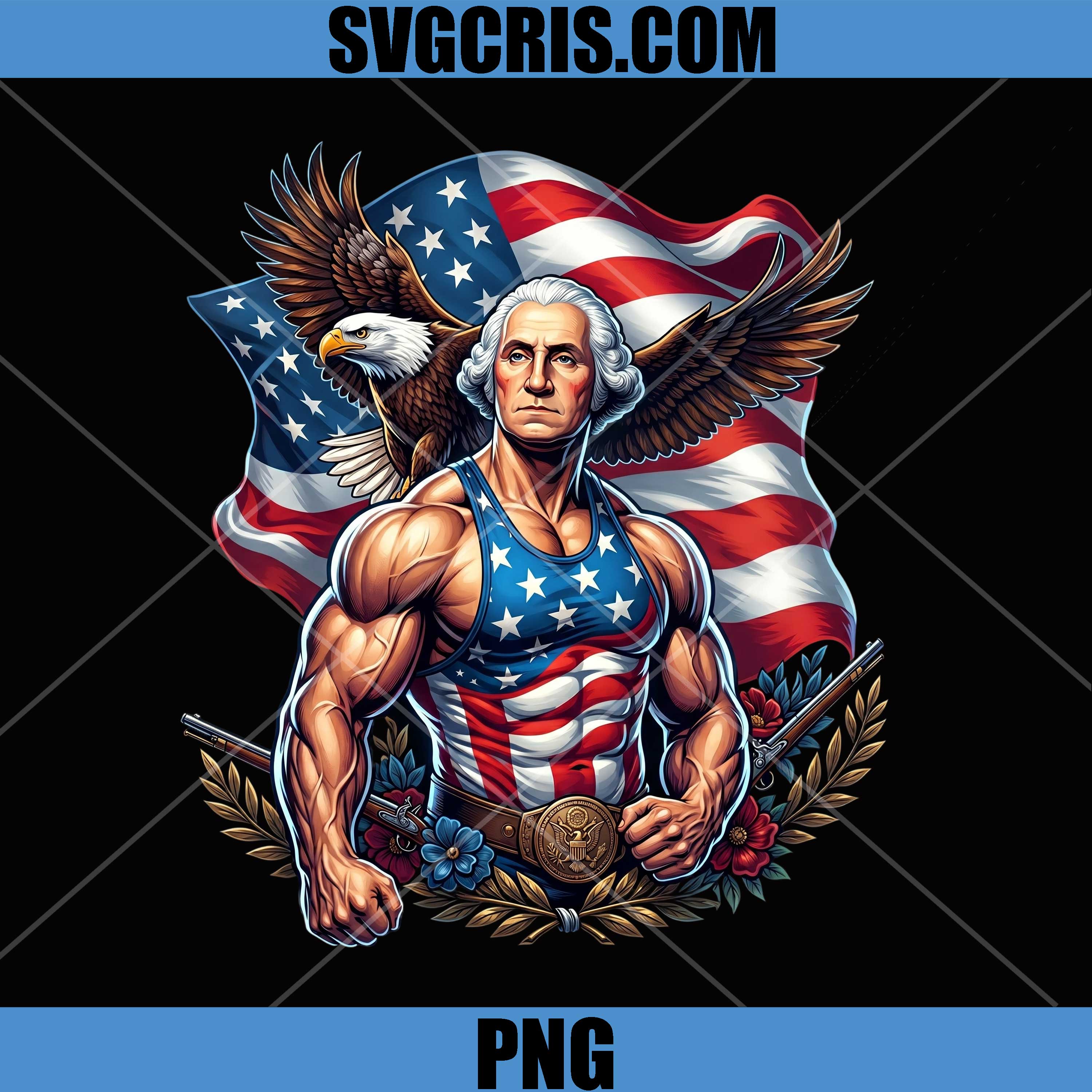 George Washington Muscle PNG, Patriotic Eagle Flag PNG