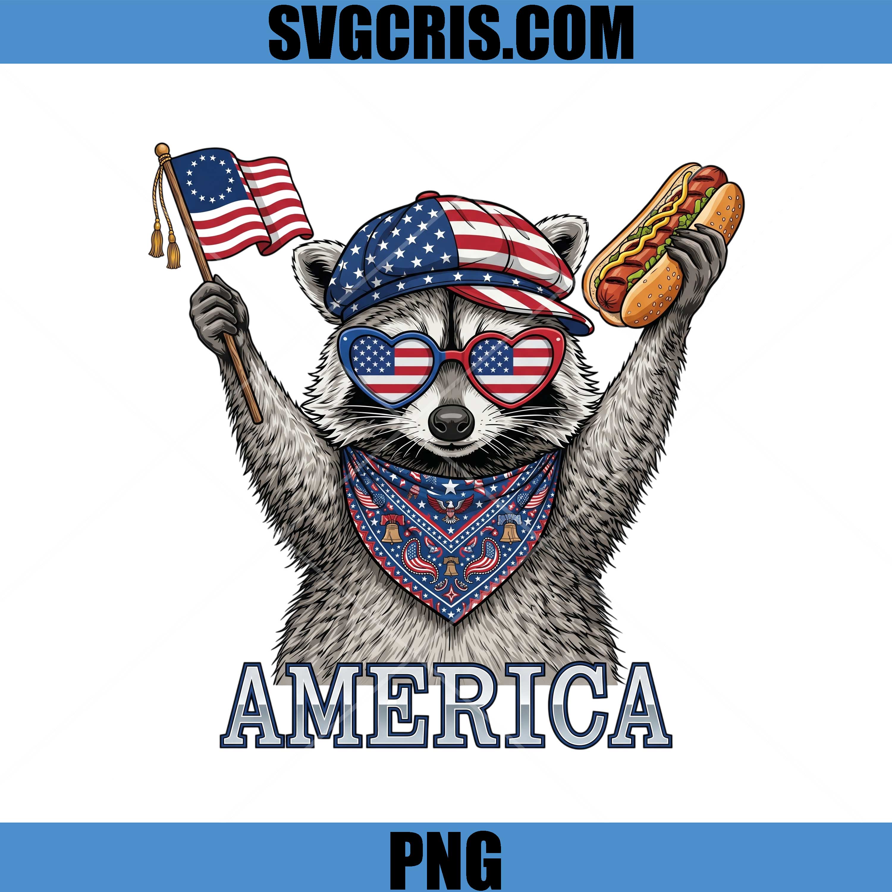 Patriotic Raccoon America PNG, America Hotdog Raccoon PNG