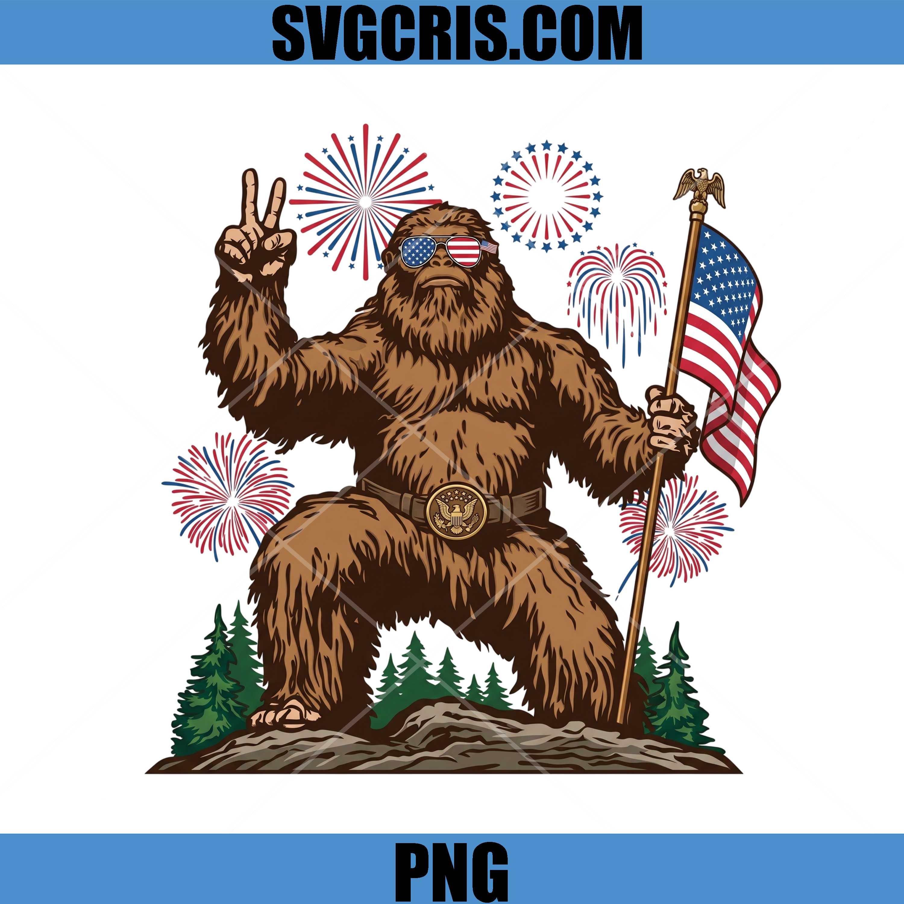 Patriotic Bigfoot USA Flag PNG, Sasquatch Fourth Of July PNG