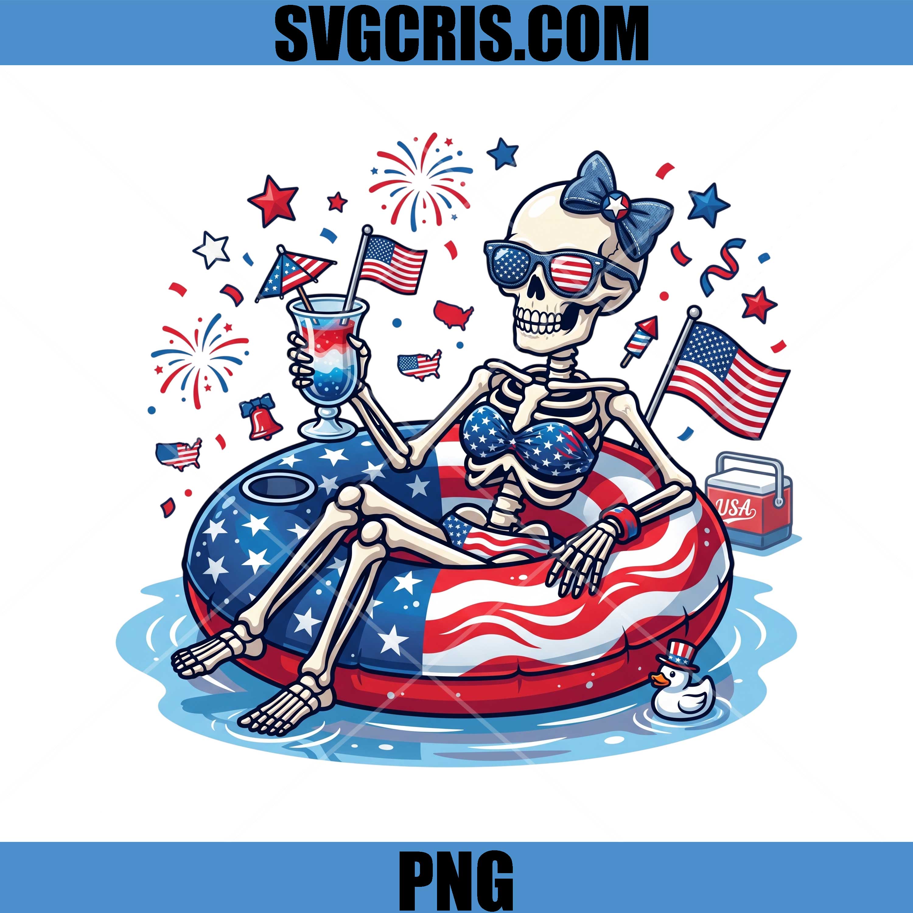Patriotic Skeleton Pool Float PNG, Fourth Of July Summer PNG