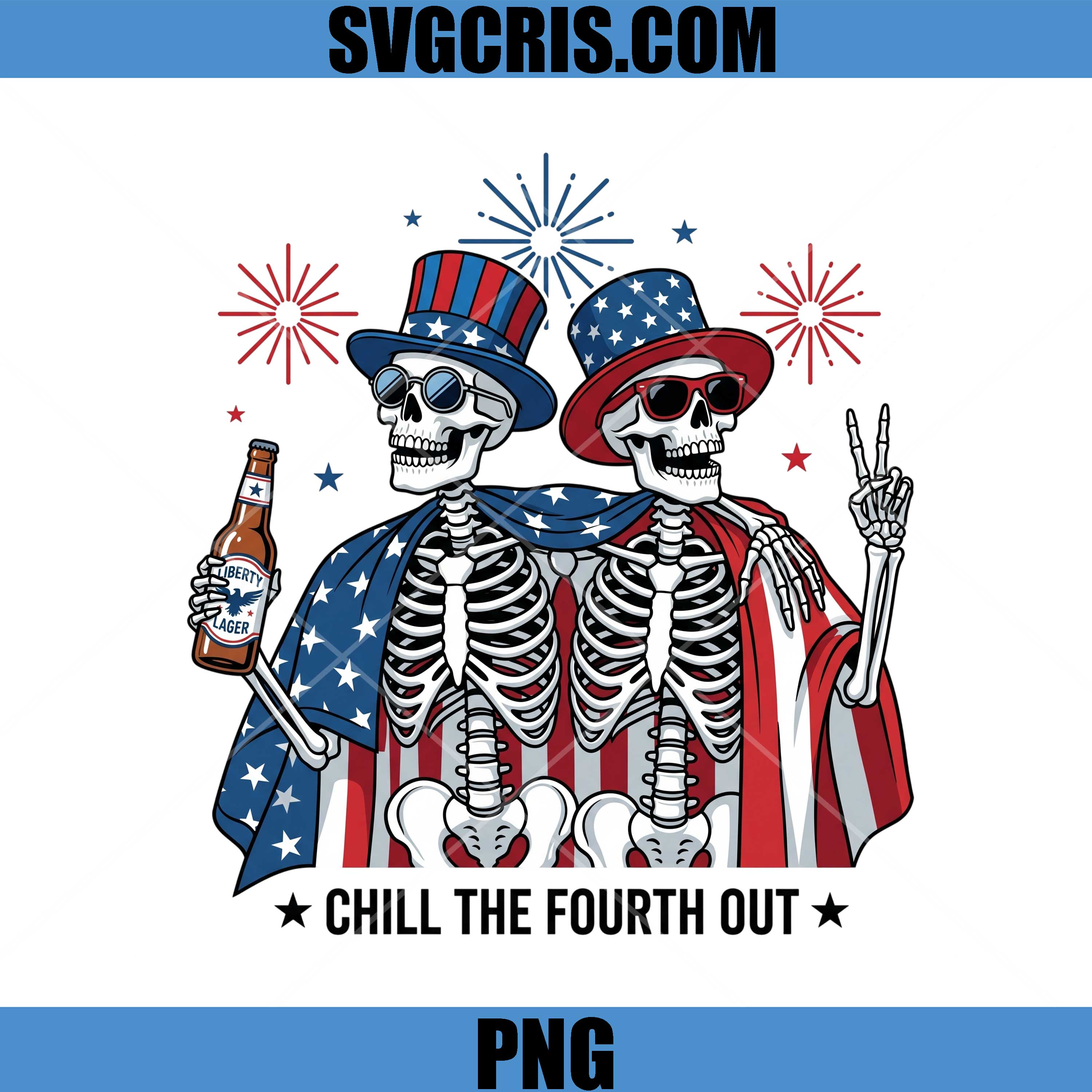 Chill The Fourth Out Quote PNG, USA Skeleton Party PNG