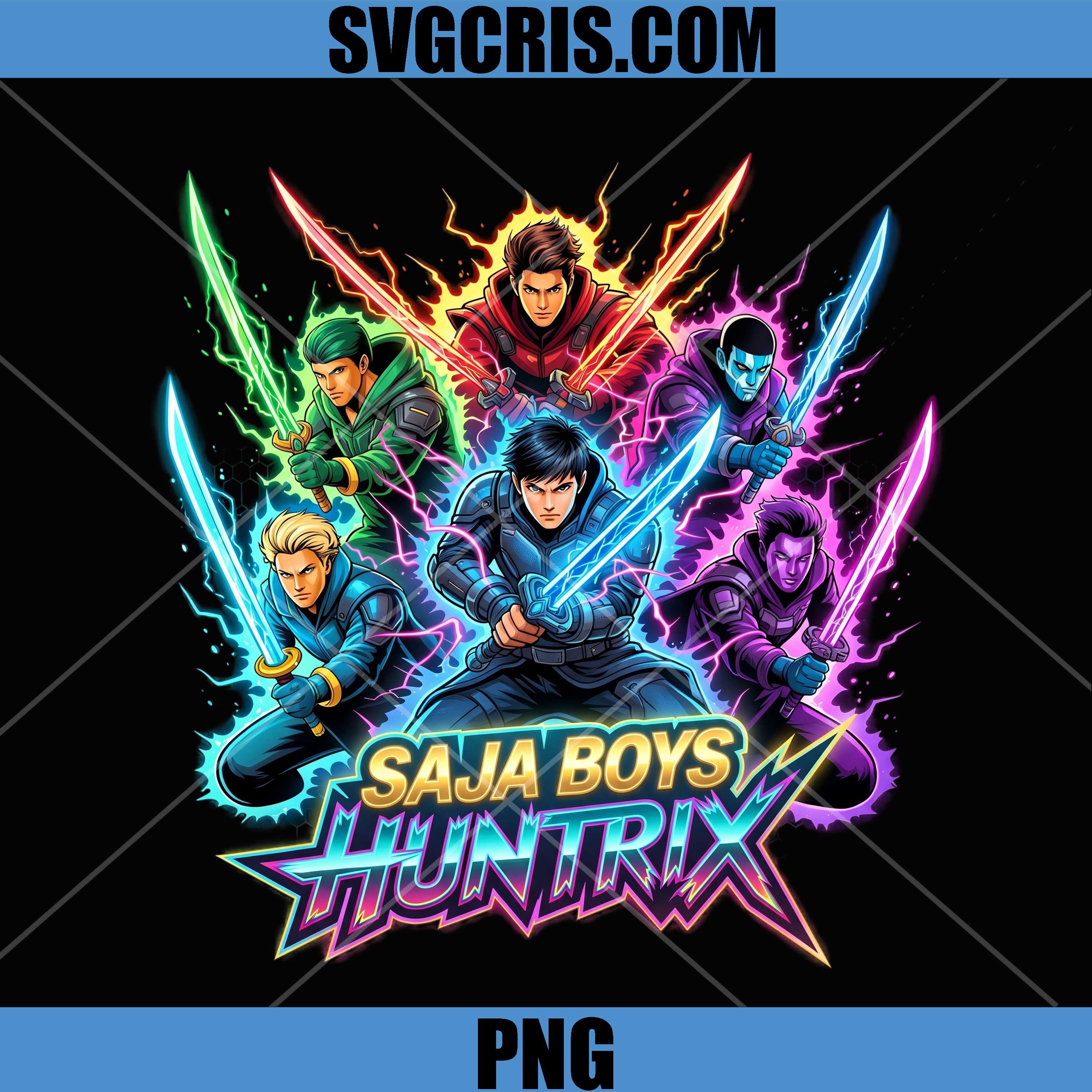 Saja Boys Huntrix Retro PNG, Neon Sword Warriors PNG
