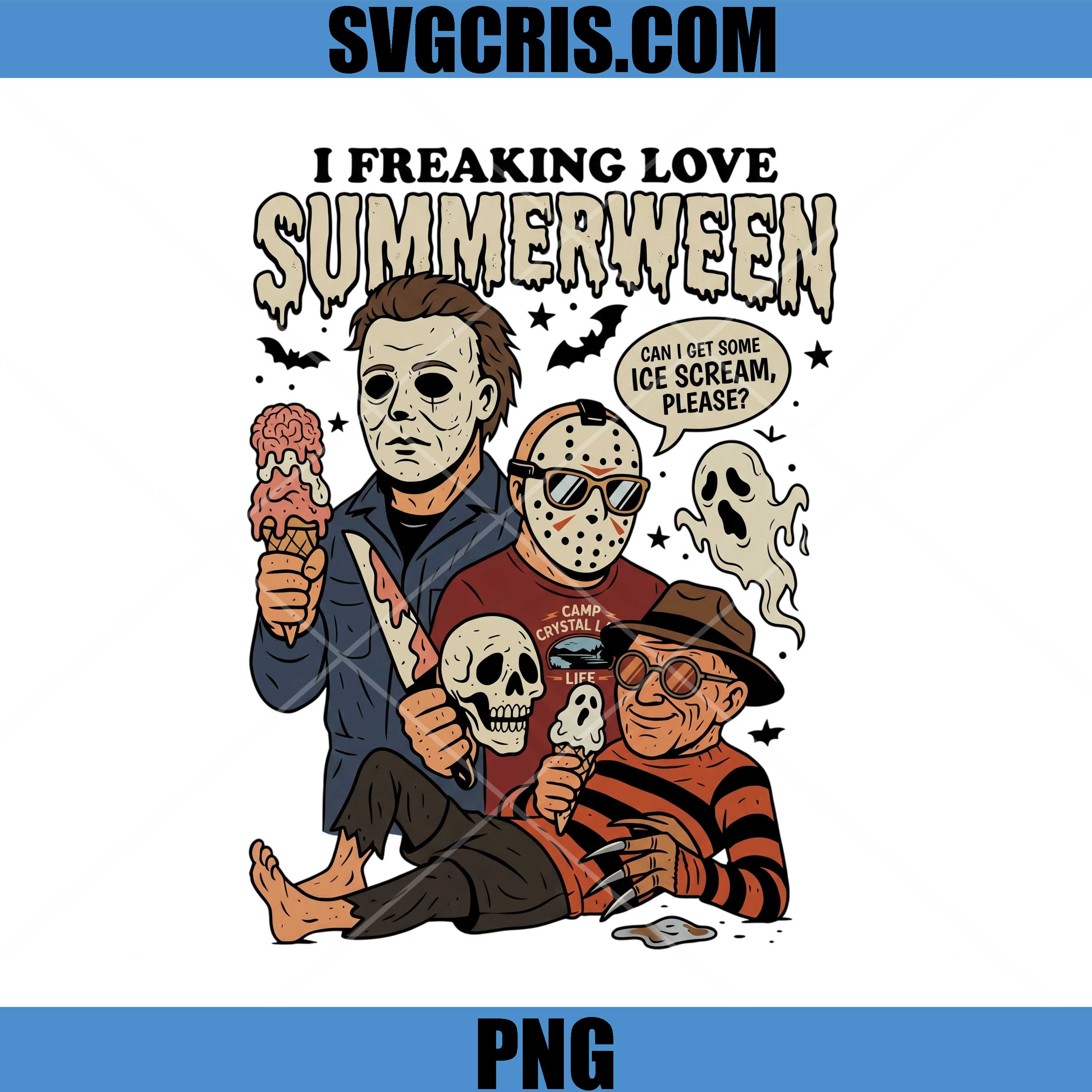I Freaking Love Summerween PNG, Horror Icons Ice Cream PNG