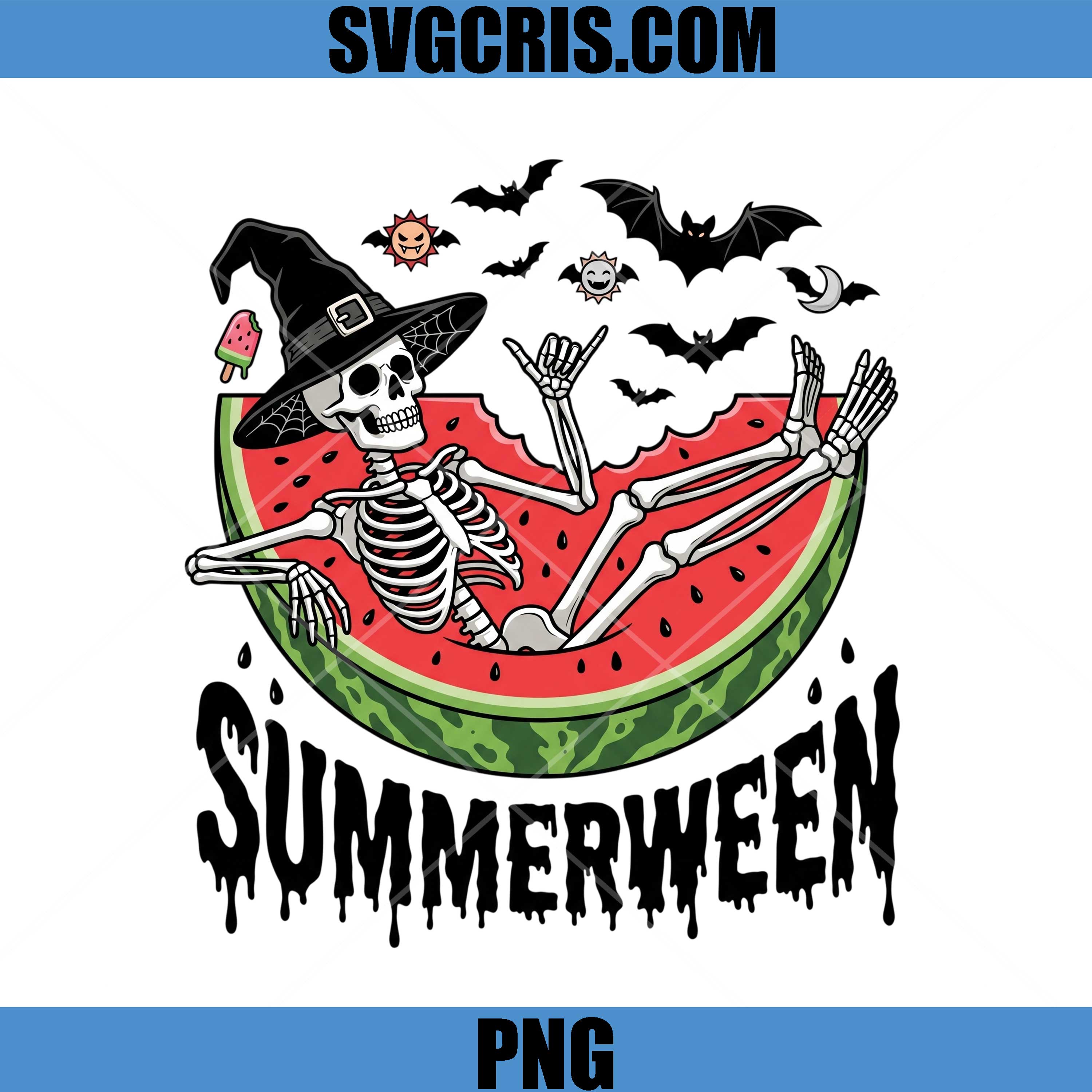 Summerween Skeleton Watermelon Art PNG, Spooky Summer Vibes PNG