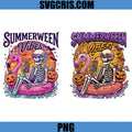Summerween Vibes Skeleton PNG Bundle, Flamingo Summer Halloween Float PNG