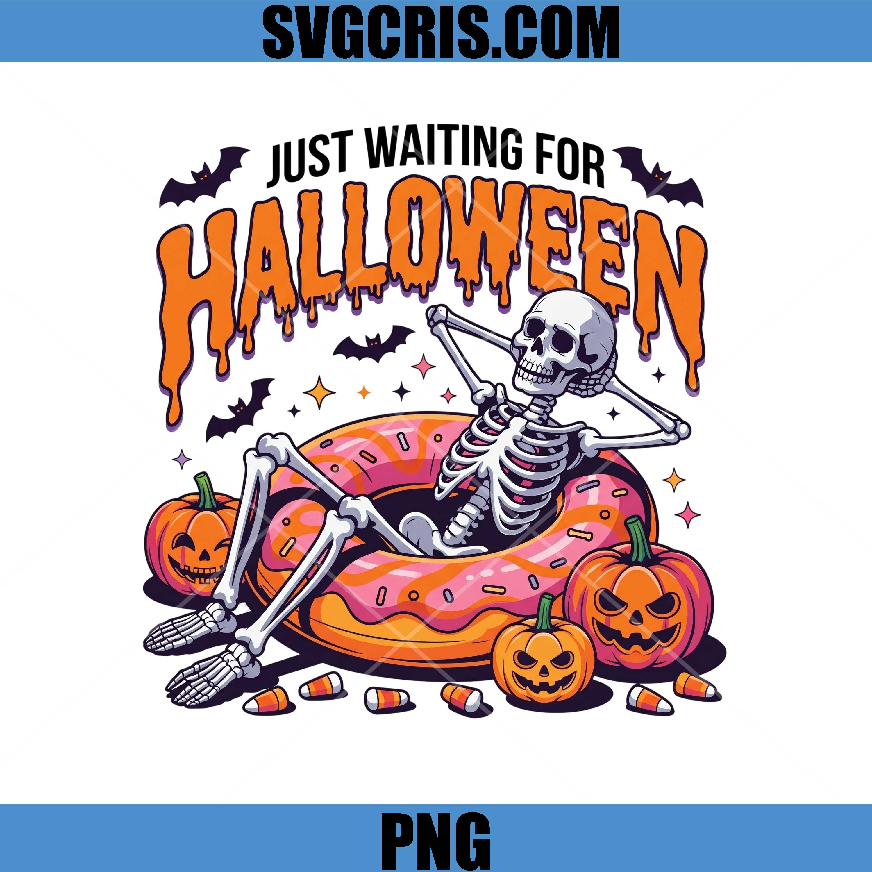 Just Waiting For Halloween Skeleton PNG, Skeleton Donut Float PNG