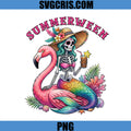 Summerween Beach Skeleton Mermaid PNG, Pink Flamingo Vibes PNG