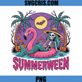 Summerween Skeleton Mermaid PNG, Flamingo Float Halloween PNG