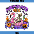 Summerween Vibes Skeleton Dring PNG, Flamingo Halloween Vibes Float PNG