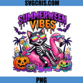 Summerween Vibes Cat PNG, Skeleton Cat Flamingo Float PNG