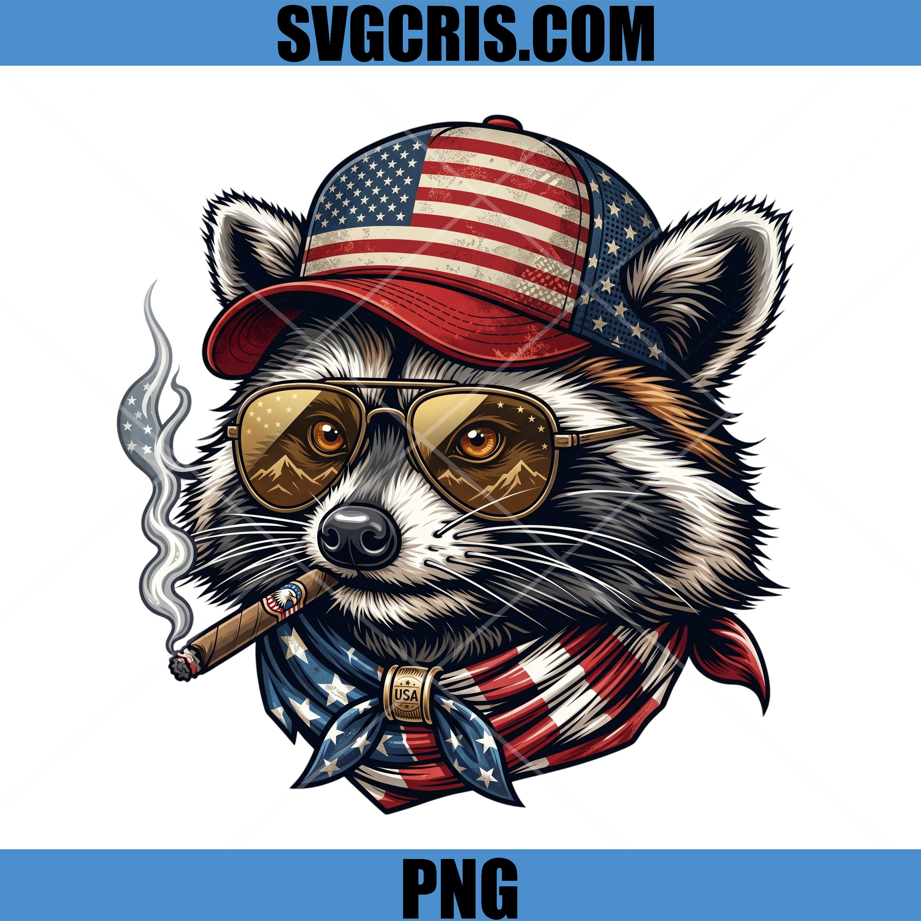 Patriotic Raccoon With Cigar PNG, American Flag Raccoon Hat PNG