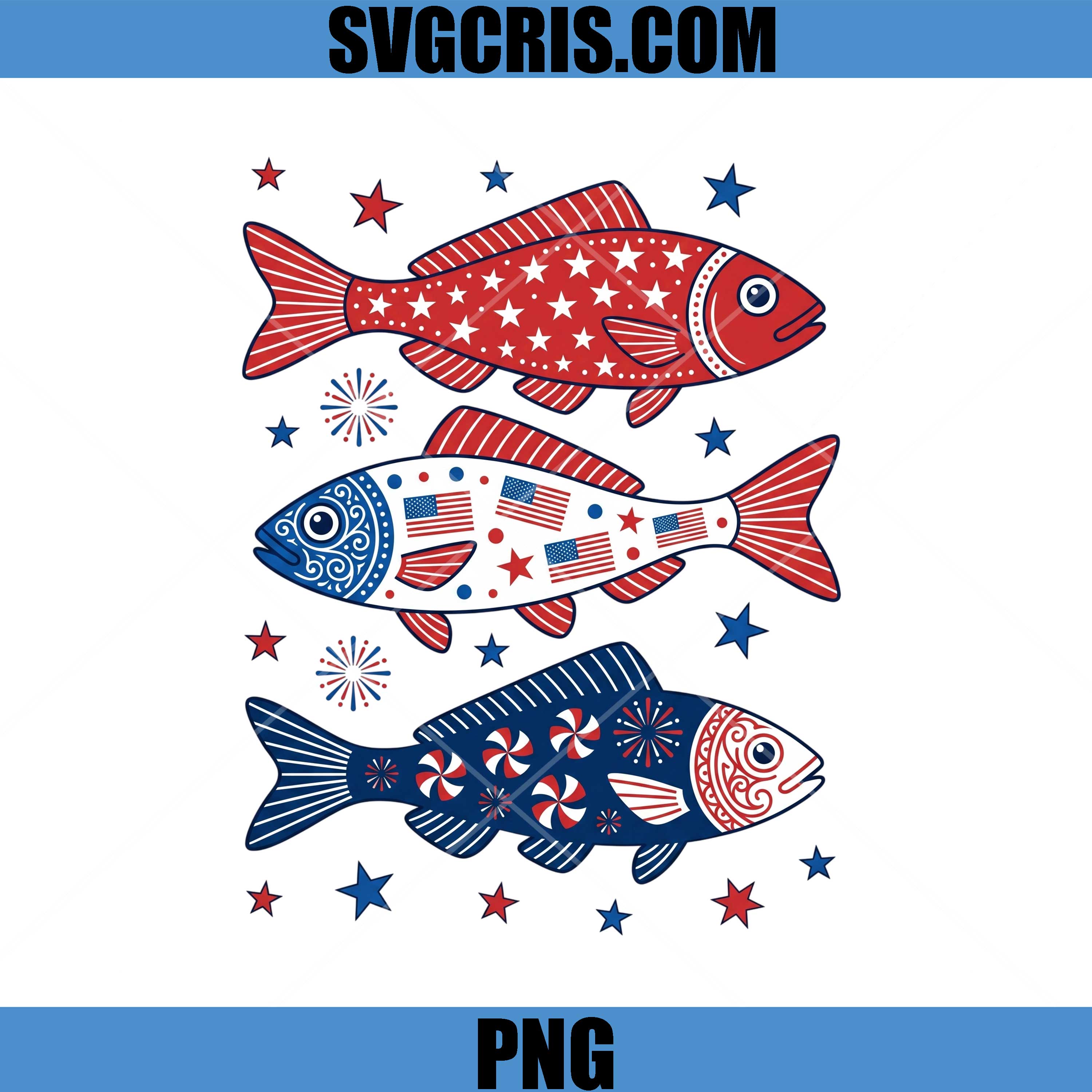 American Flag Fish Cartoon PNG, USA Fisherman 4th July PNG