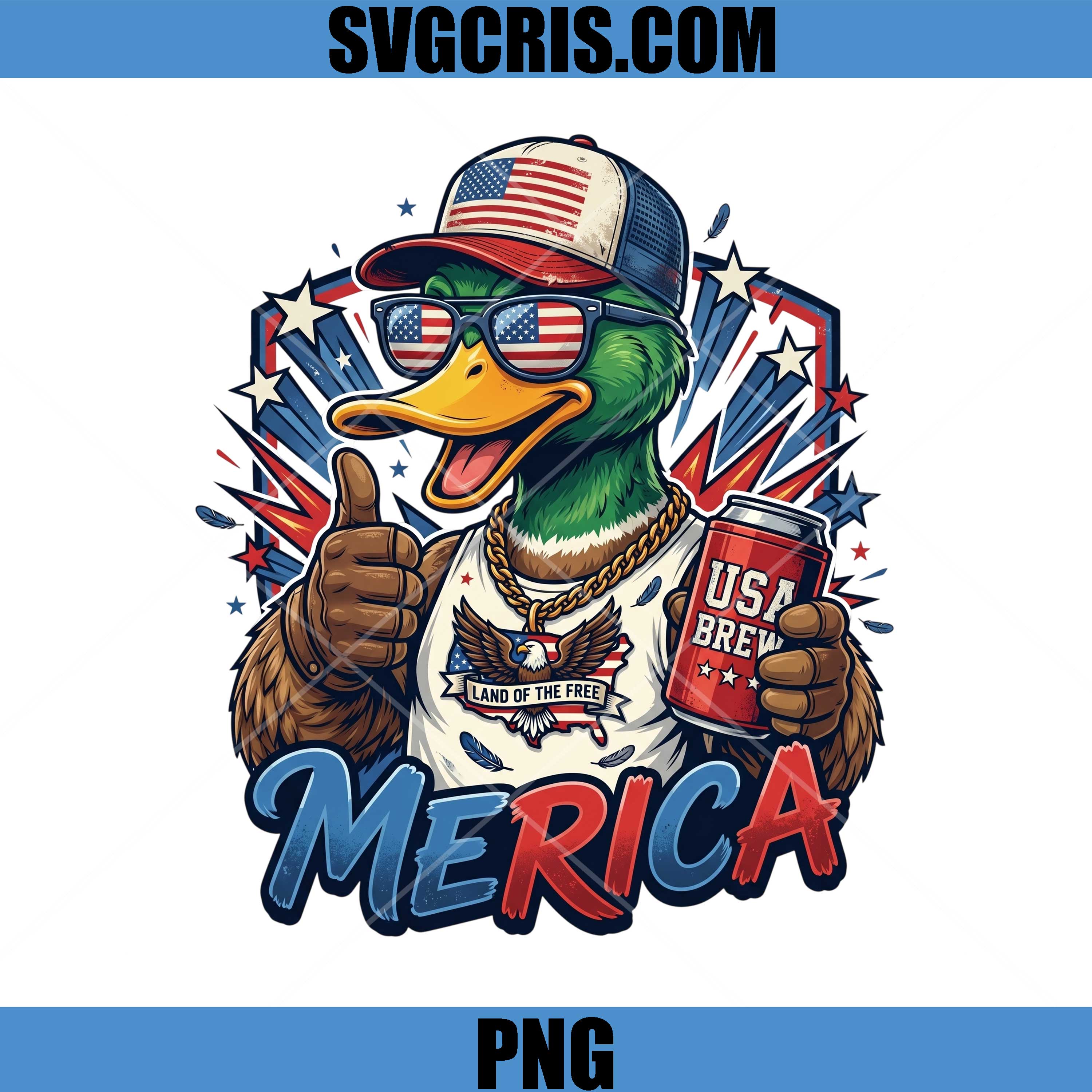 Merica Patriotic Duck PNG, USA Brew Freedom Duck PNG