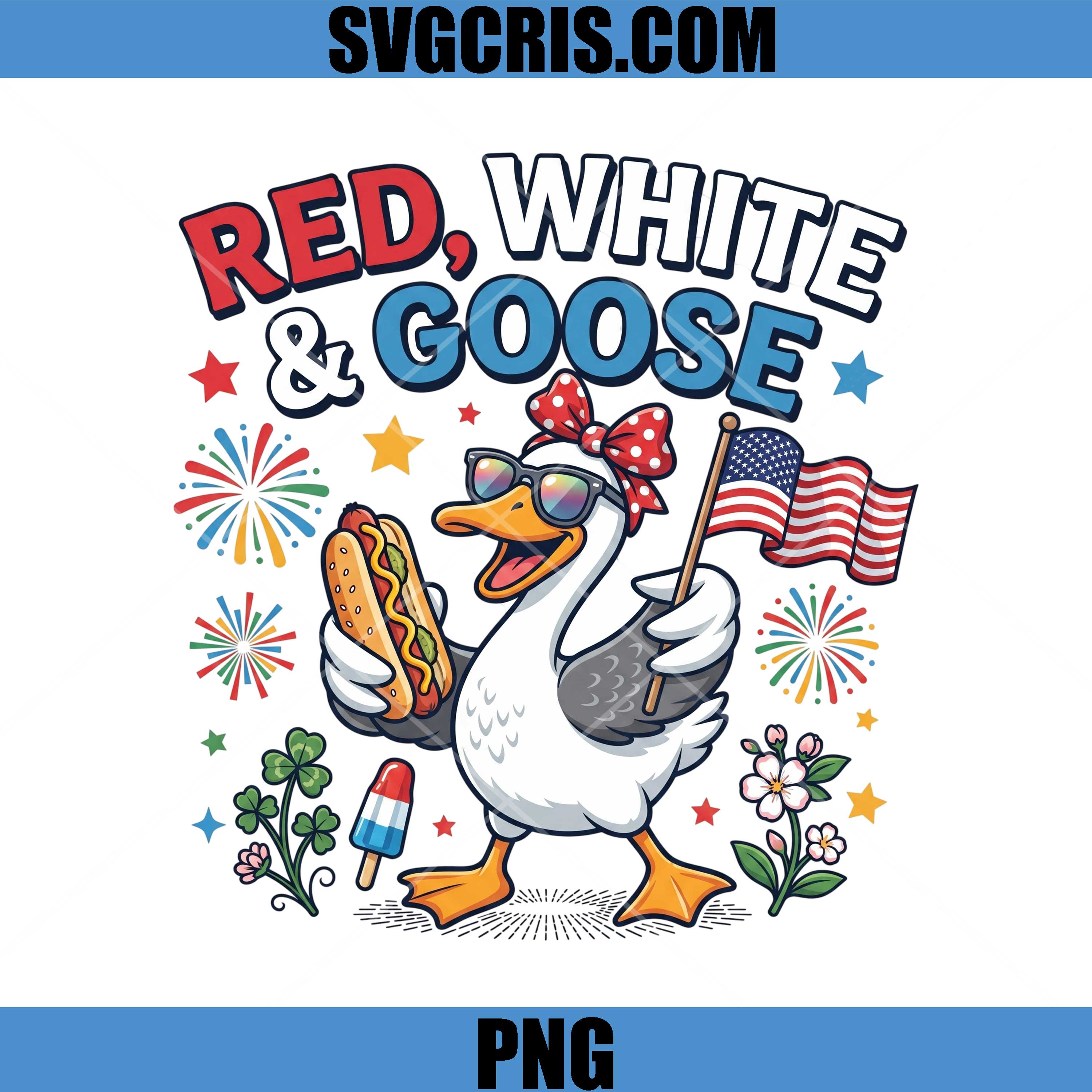 Red White And Goose Duck PNG, Patriotic Goose With Hotdog PNG