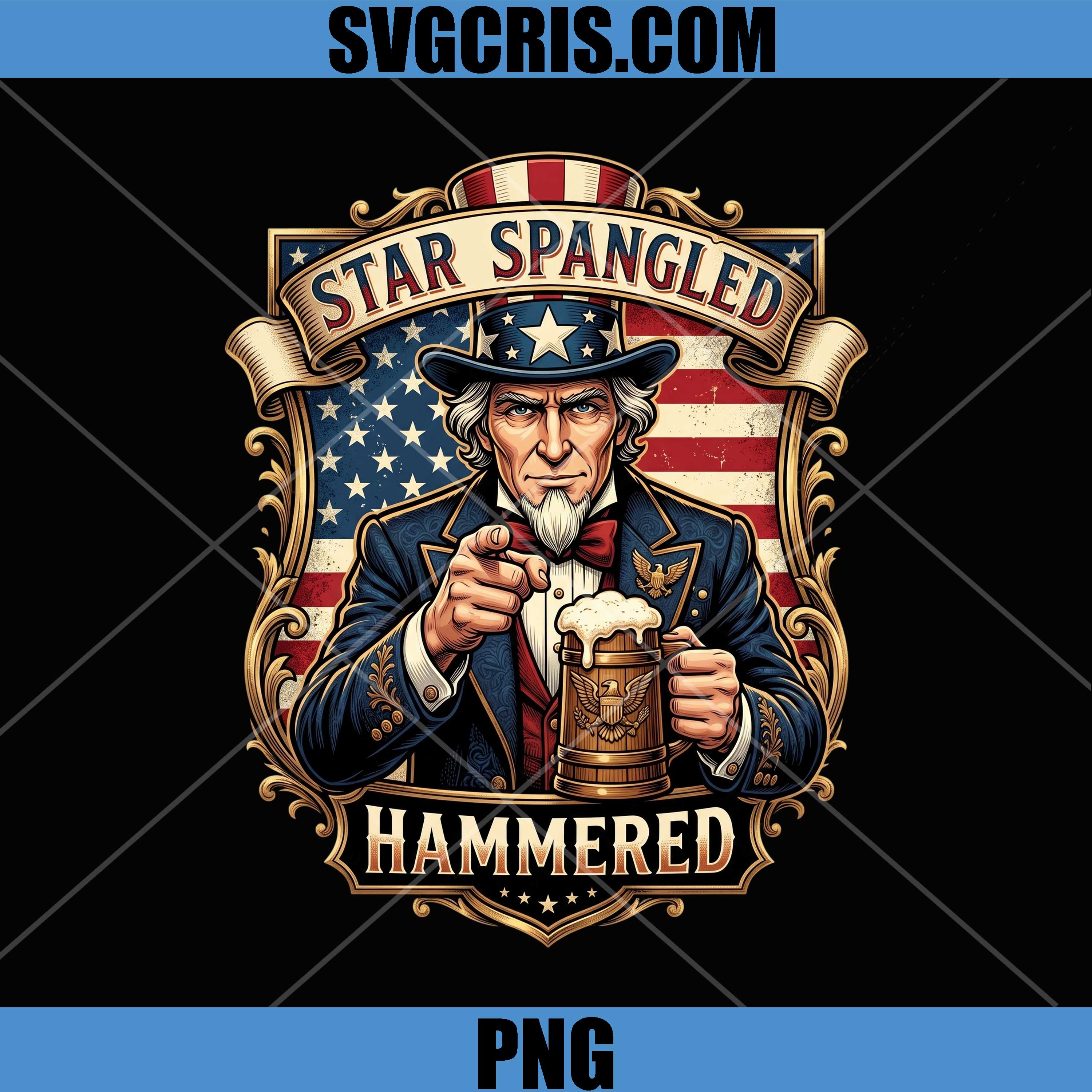 Star Spangled Hammered PNG, Uncle Sam Beer Drinking PNG