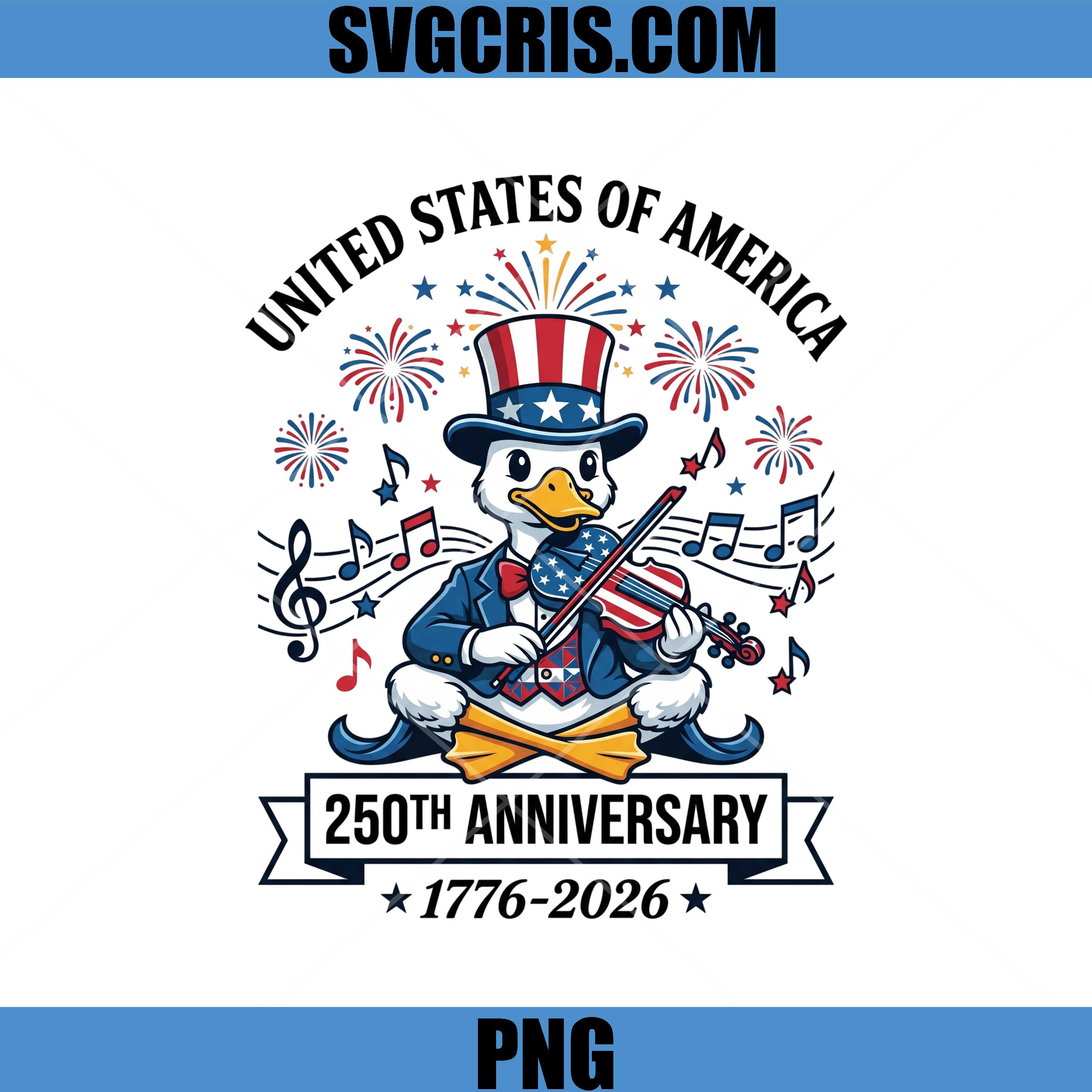 United States Of America 250th Anniversary PNG, Patriotic Duck Violin America PNG