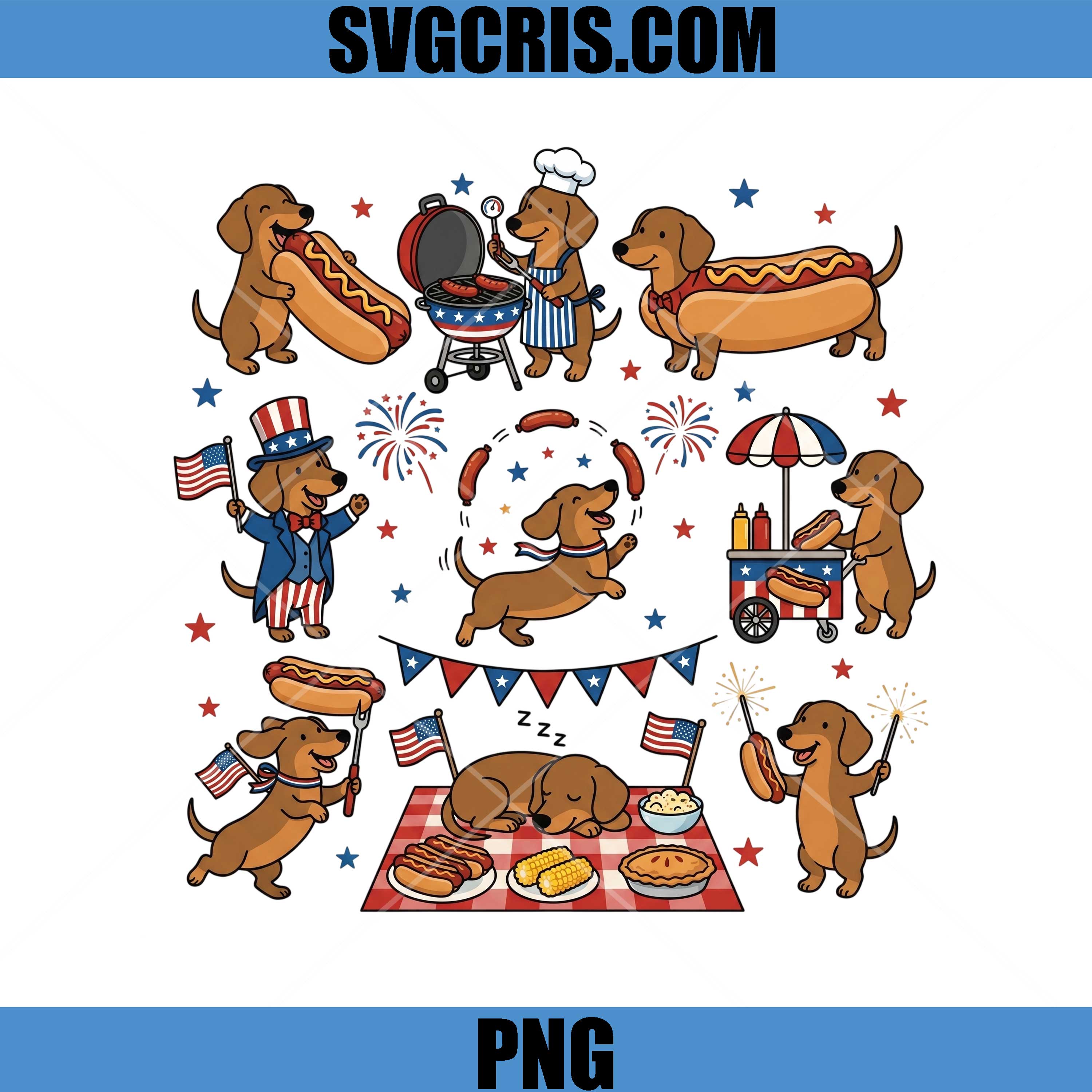 Cute Dachshund 4th Of July PNG, Patriotic Hot Dog Dog PNG