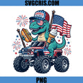 Patriotic T Rex Monster Truck PNG, America The Great Dino PNG