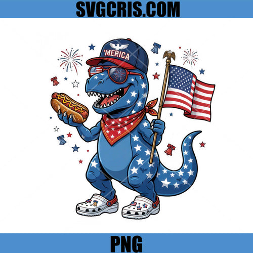 America T Rex Hotdog Flag Design PNG, Patriotic Dino PNG