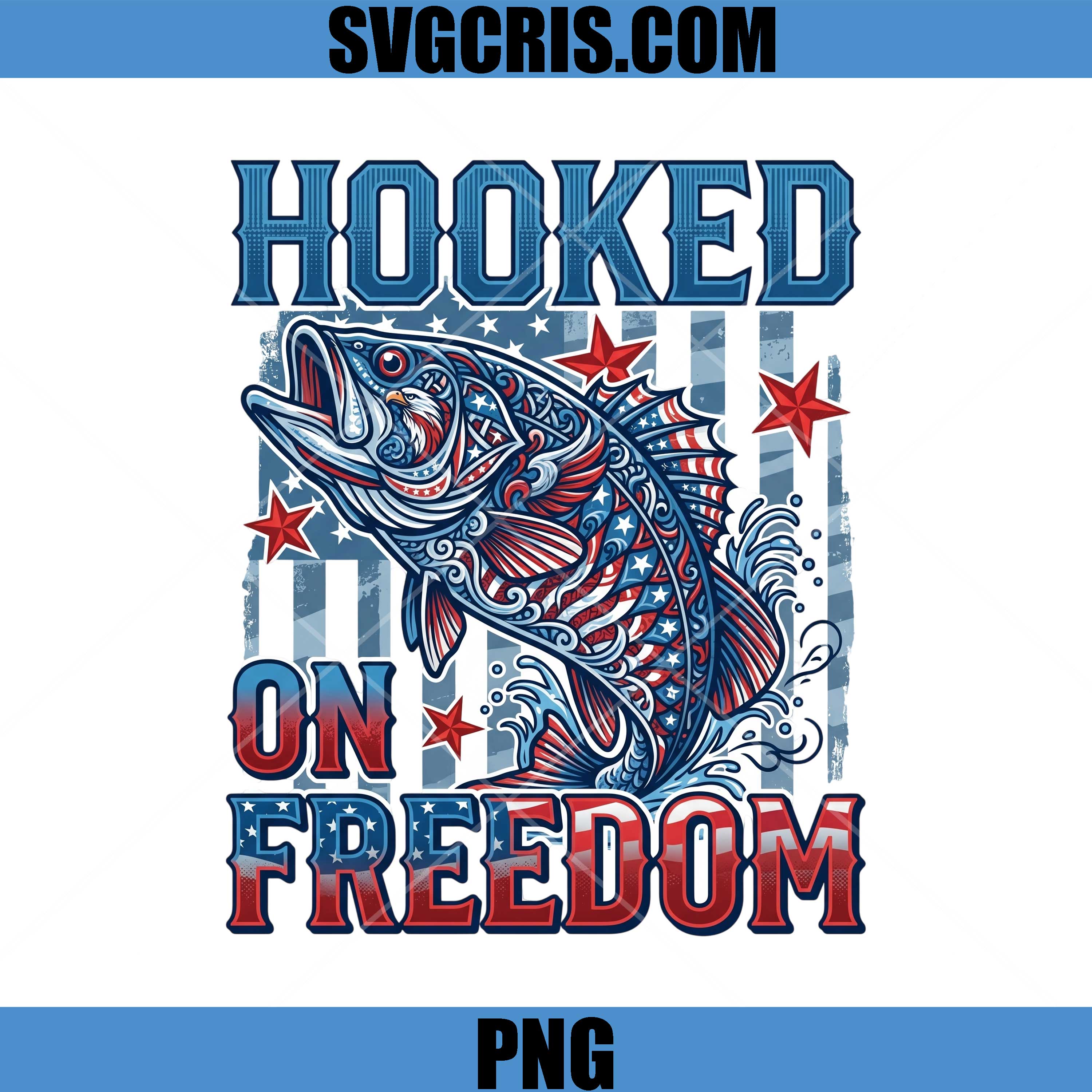 Hooked On Freedom Patriotic Bass Fish PNG, American Fishing PNG