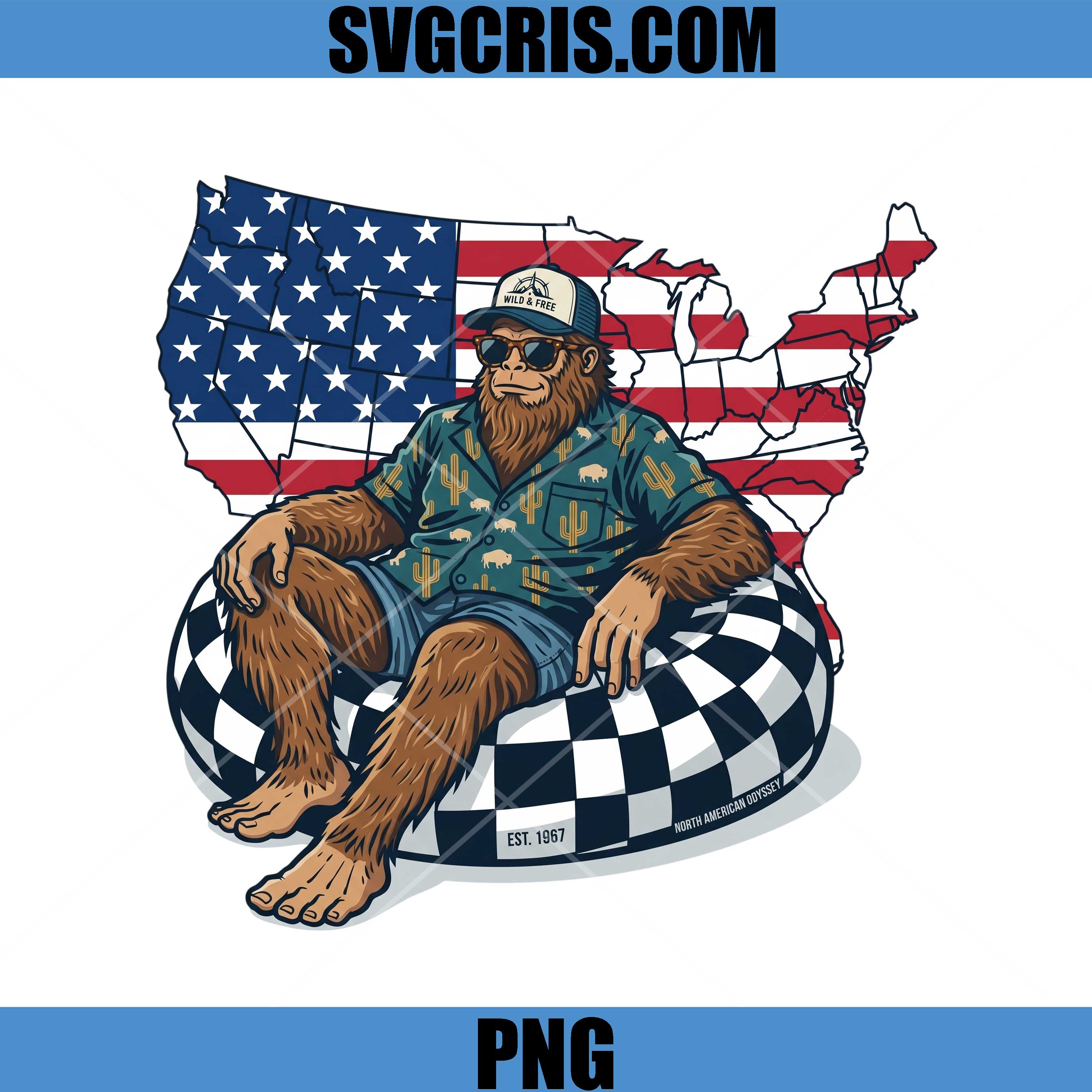 Bigfoot USA Map PNG, Patriotic Sasquatch Summer PNG