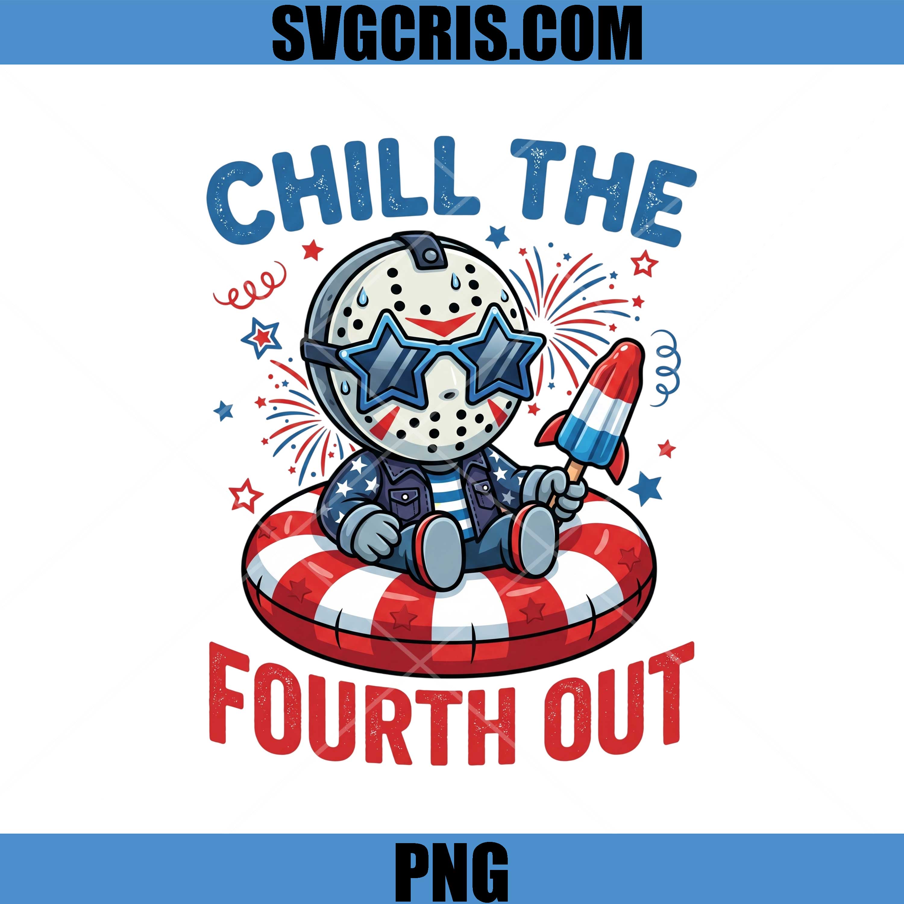 Chill The Fourth Out Design PNG, Patriotic Hockey Mask Cartoon PNG
