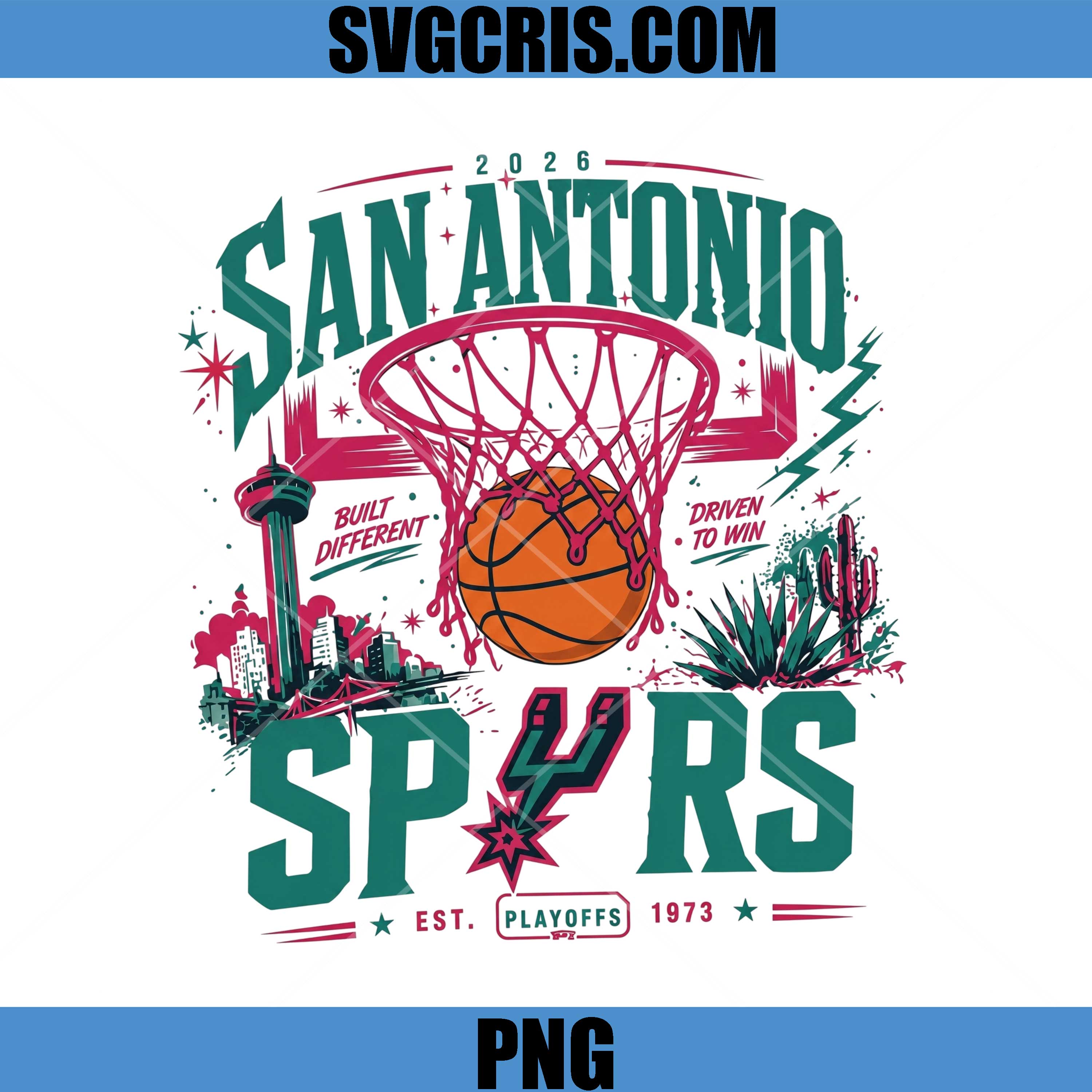 San Antonio Spurs Playoffs 2026 PNG, Built Different Driven To Win PNG