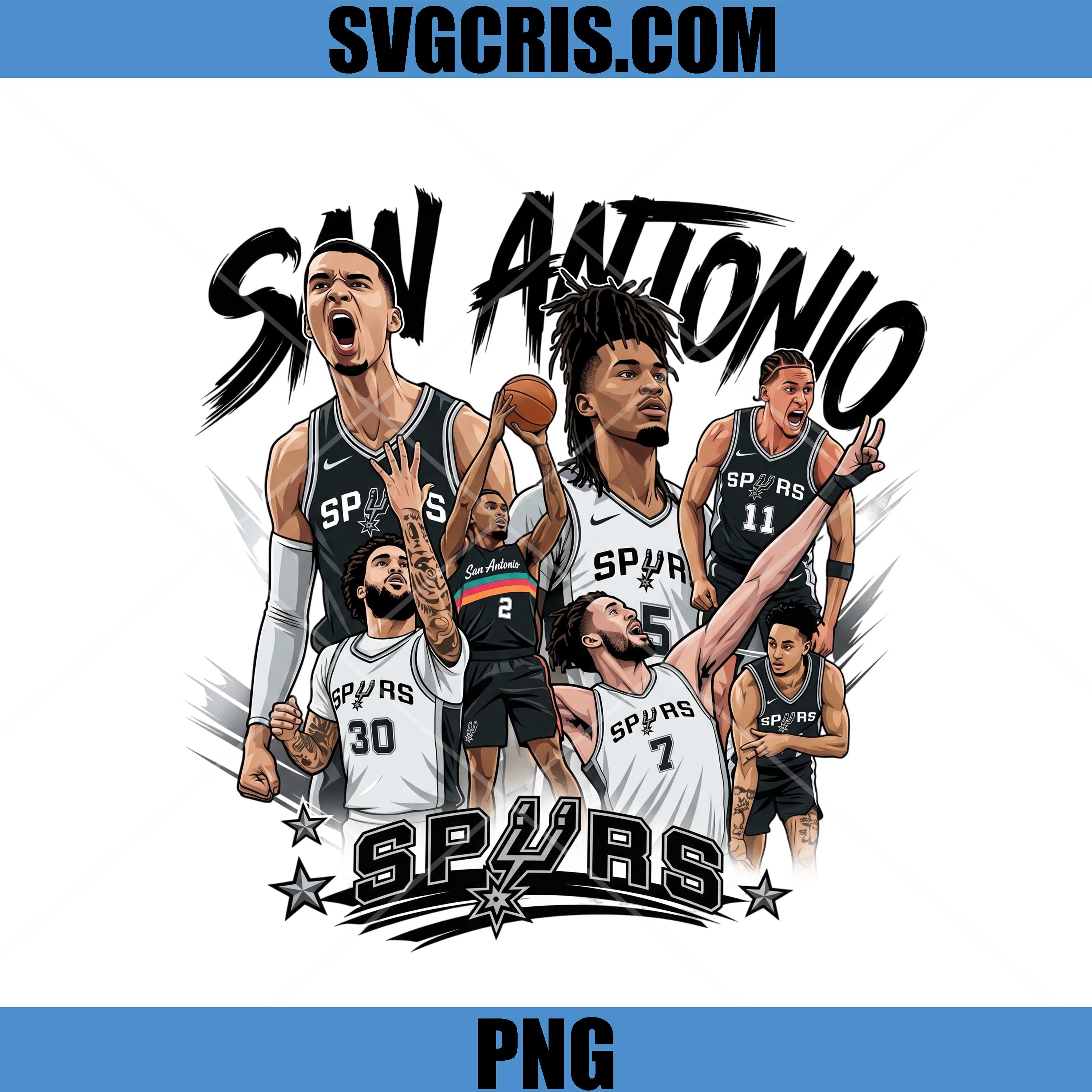 San Antonio Spurs Team Collage PNG, Spurs Basketball Art PNG