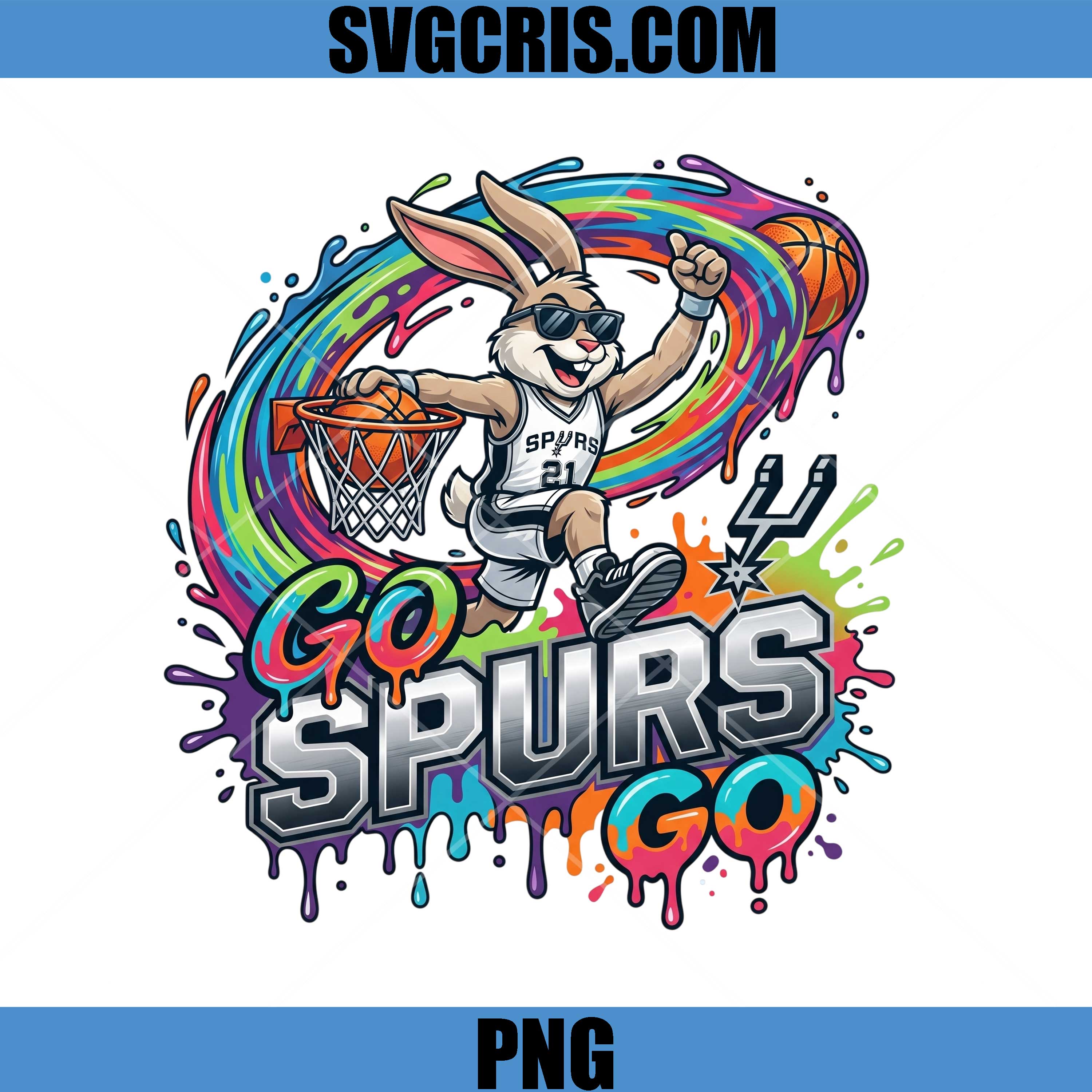 Go Spurs Go Bunny Mascot PNG, San Antonio Basketball Art PNG