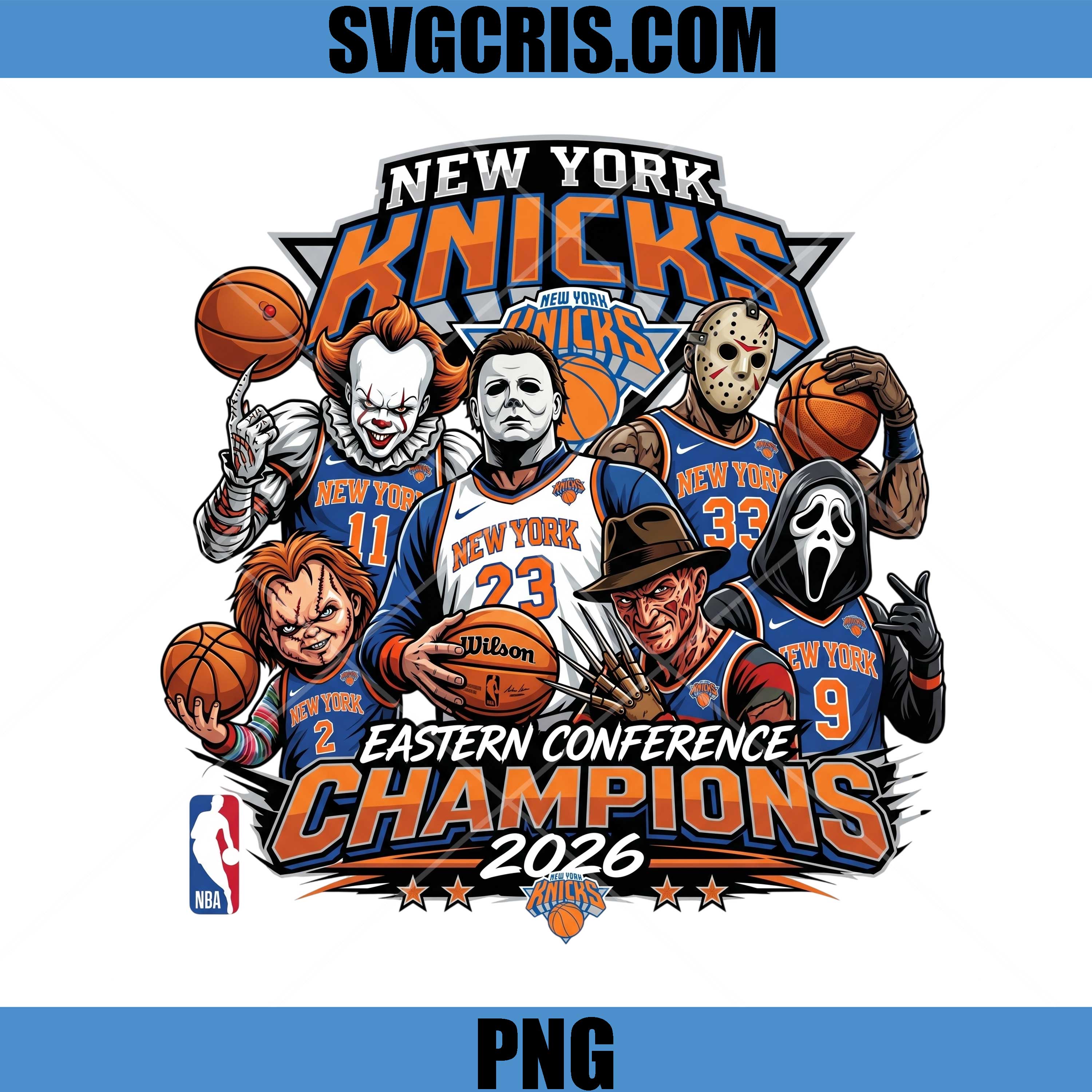 New York Knicks PNG, Eastern Conference Champions 2026 PNG, Horror Movie Basketball Crossover PNG