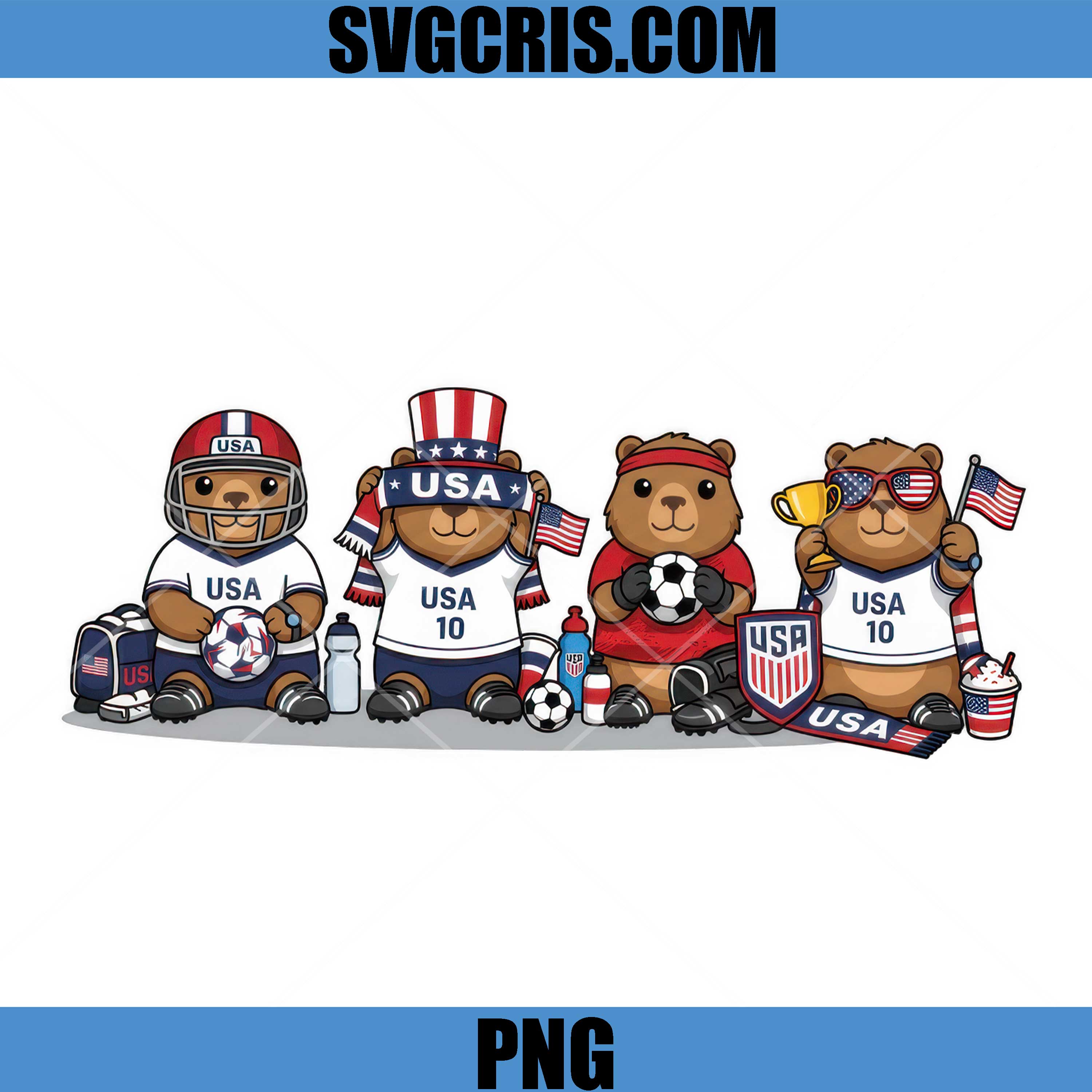 USA Soccer Bears PNG, Patriotic Bear Fan Collection PNG