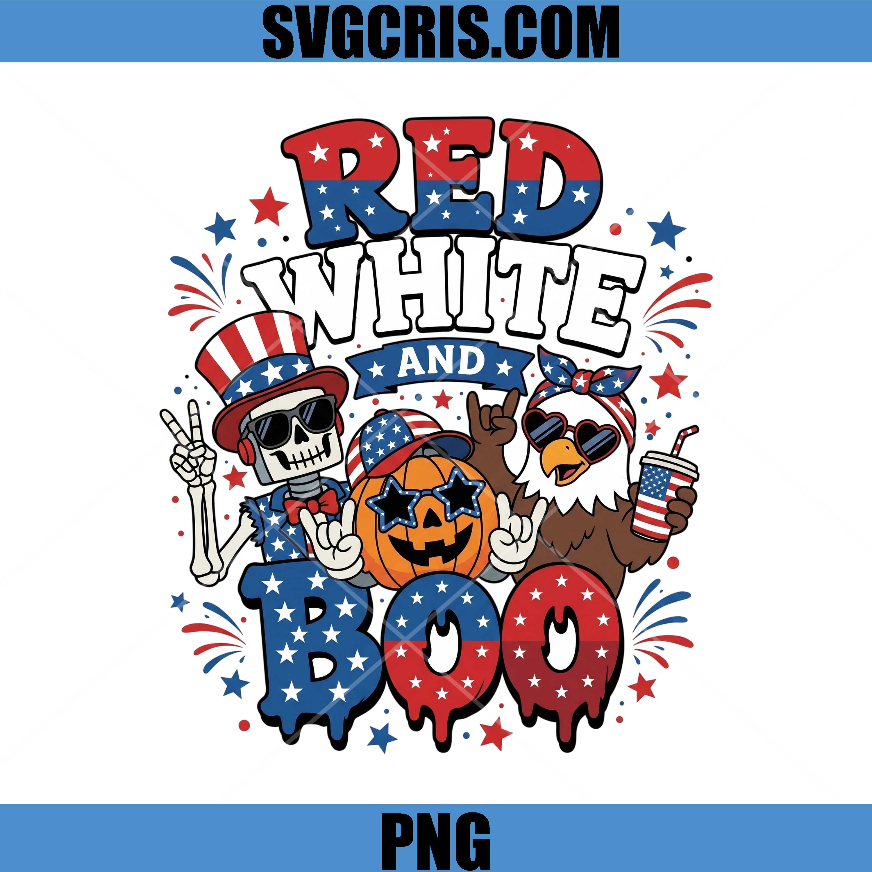 Red White And Boo Halloween PNG, Patriotic Spooky Party PNG