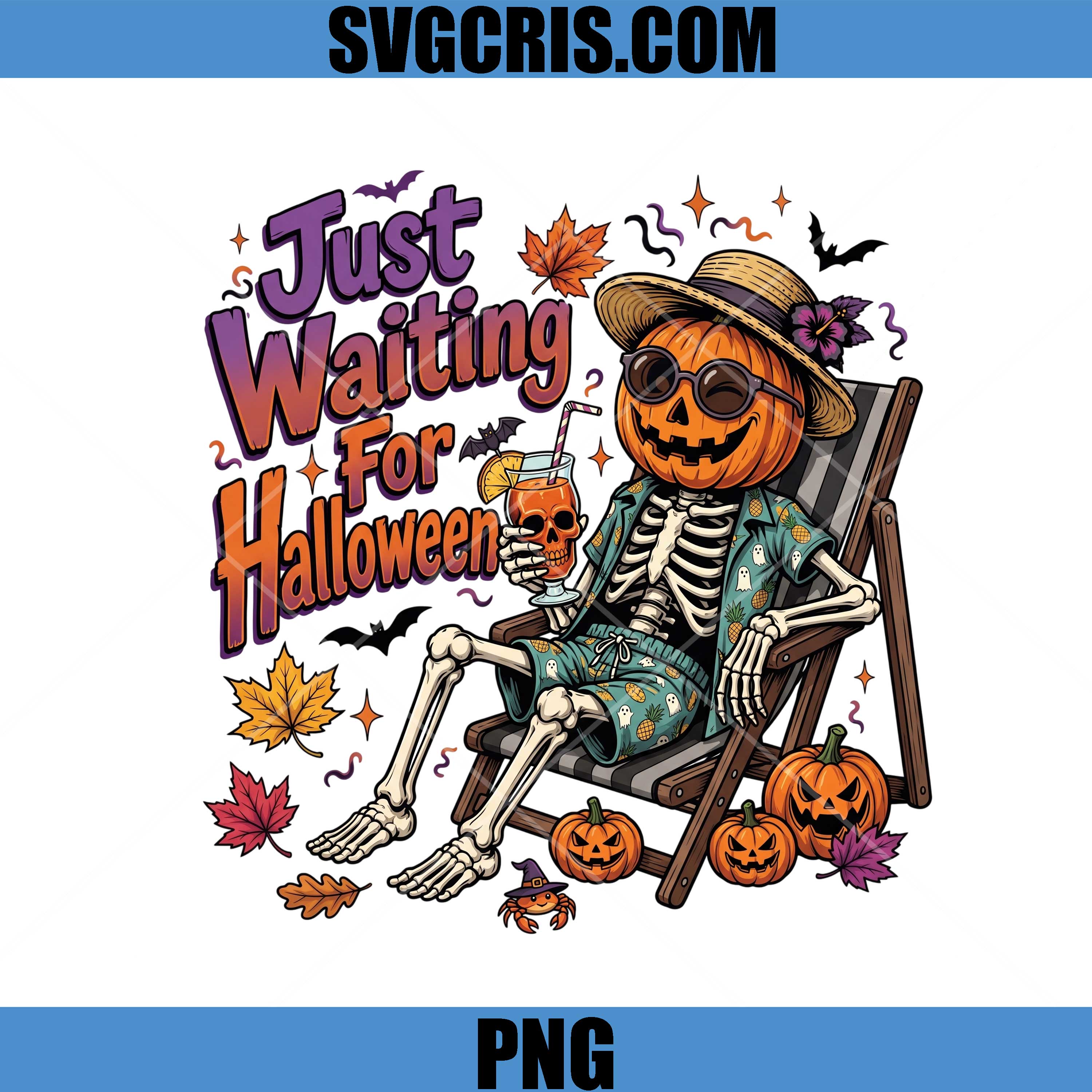 Just Waiting For Halloween Retro PNG, Pumpkin Skeleton PNG