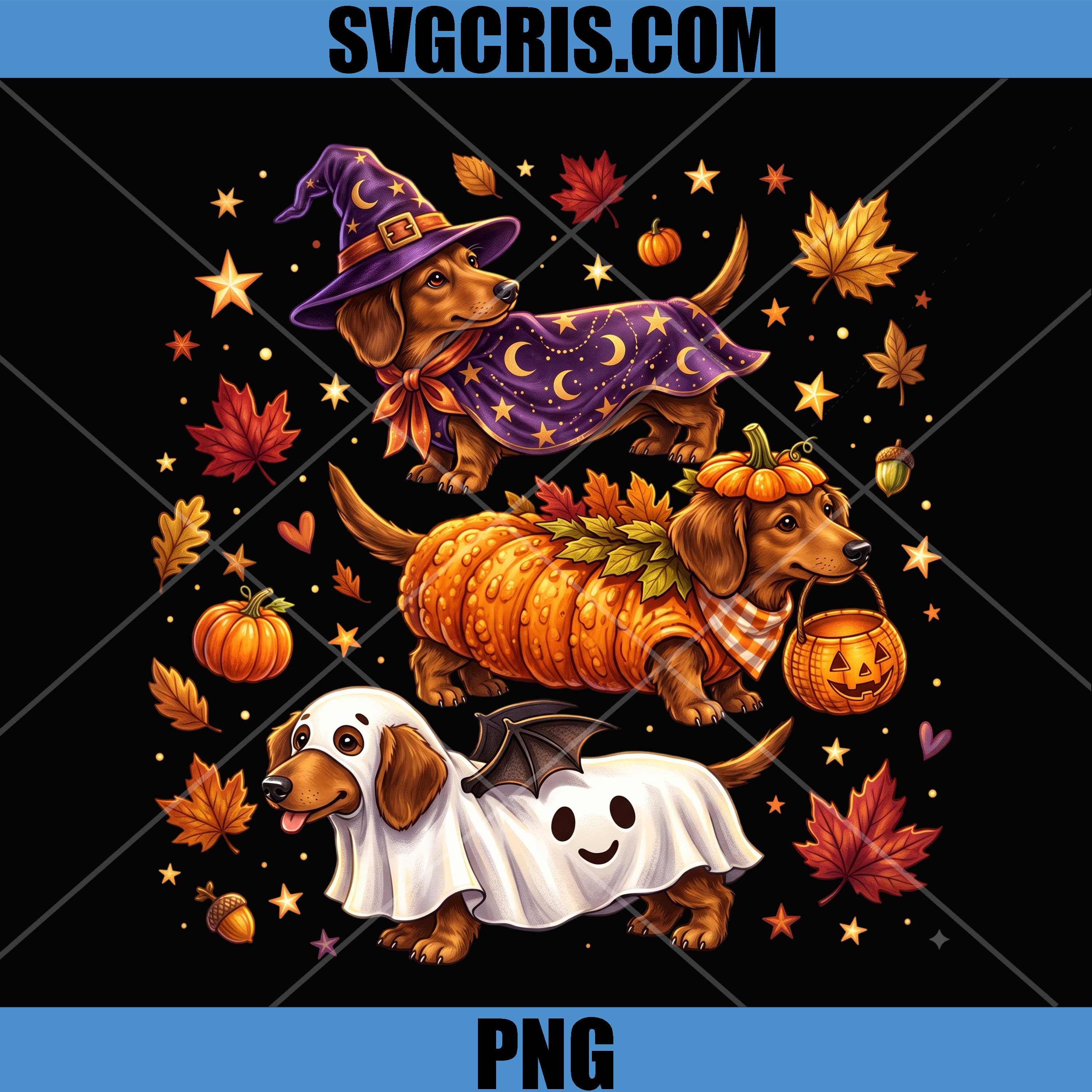 Fall Dachshund Halloween PNG, Cute Spooky Dog Design PNG