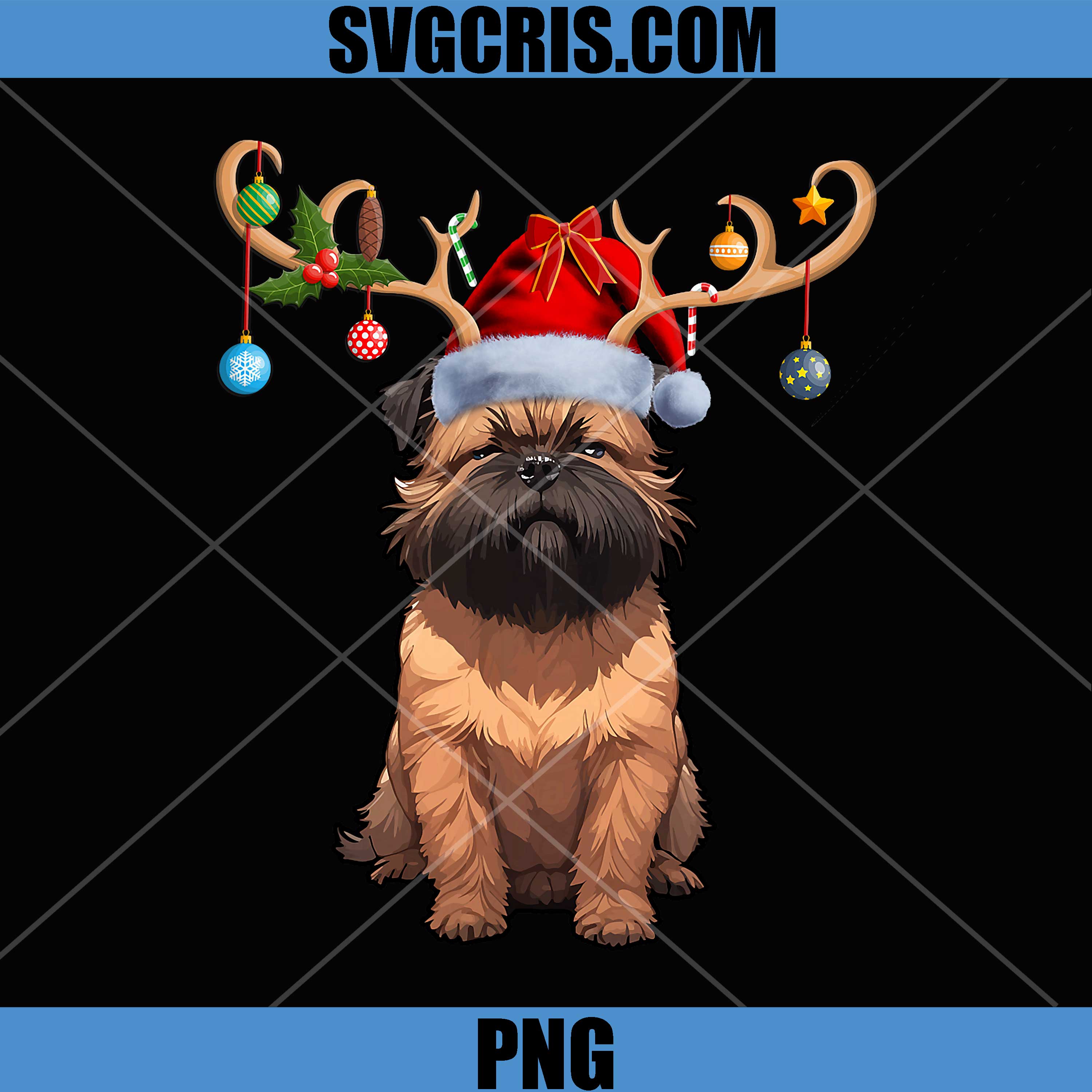 Reindeer Santa Christmas PNG, Brussels Griffon Dog Xmas PNG