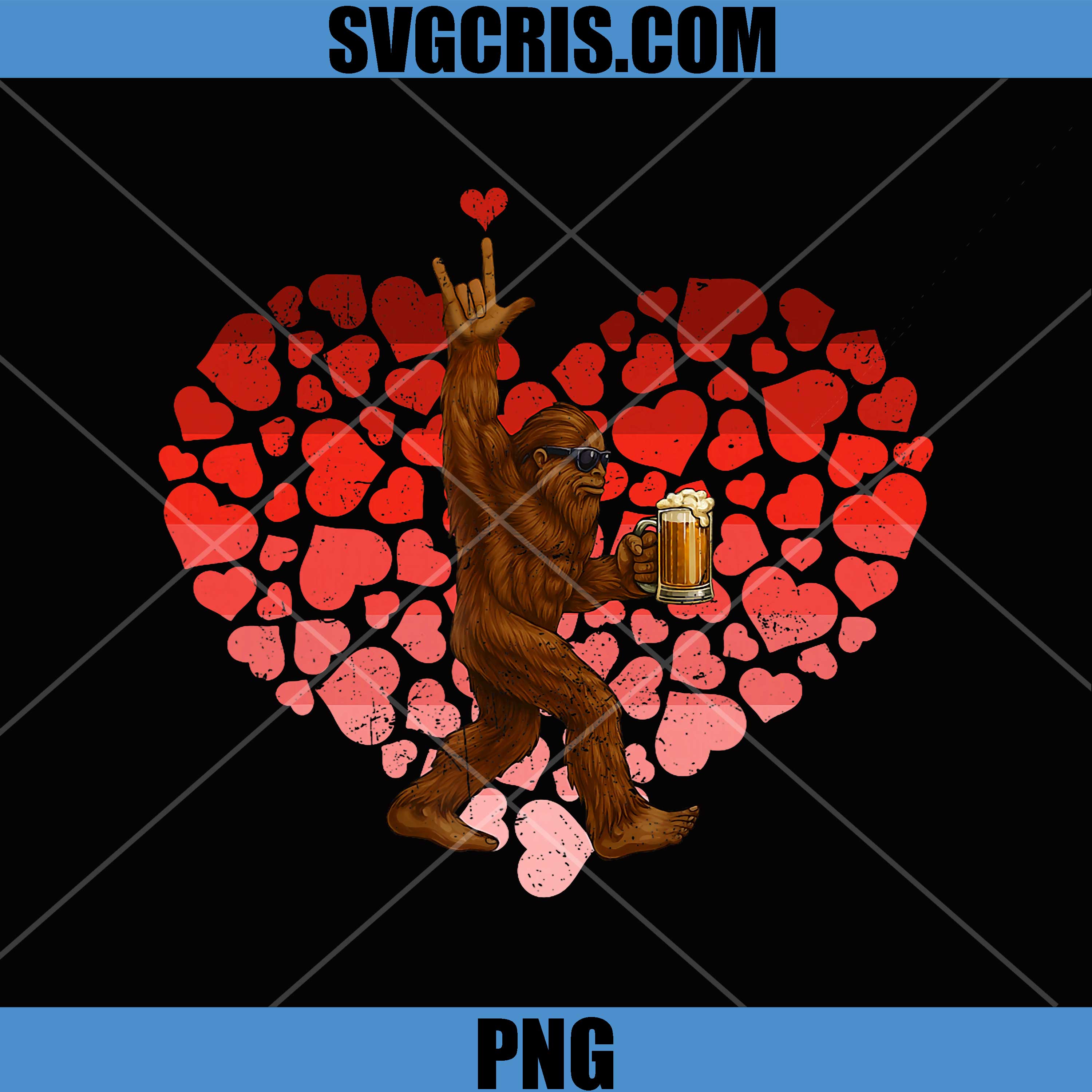 Retro Heat Love Rock On Bigfoot PNG, Sasquatch Drink PNG