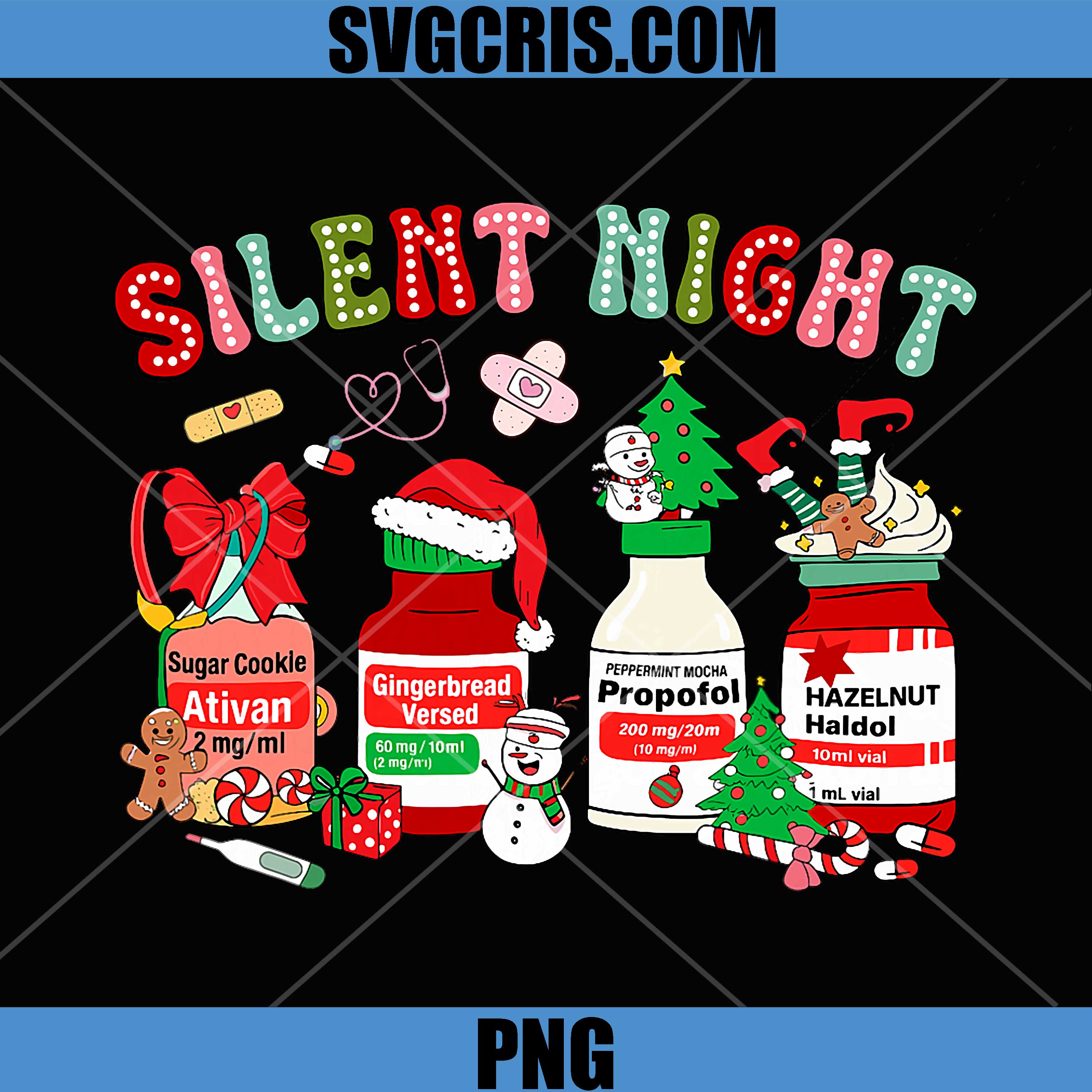 Retro Silent Night Xmas PNG, Nurse Christmas Doctor Er Nurse PNG